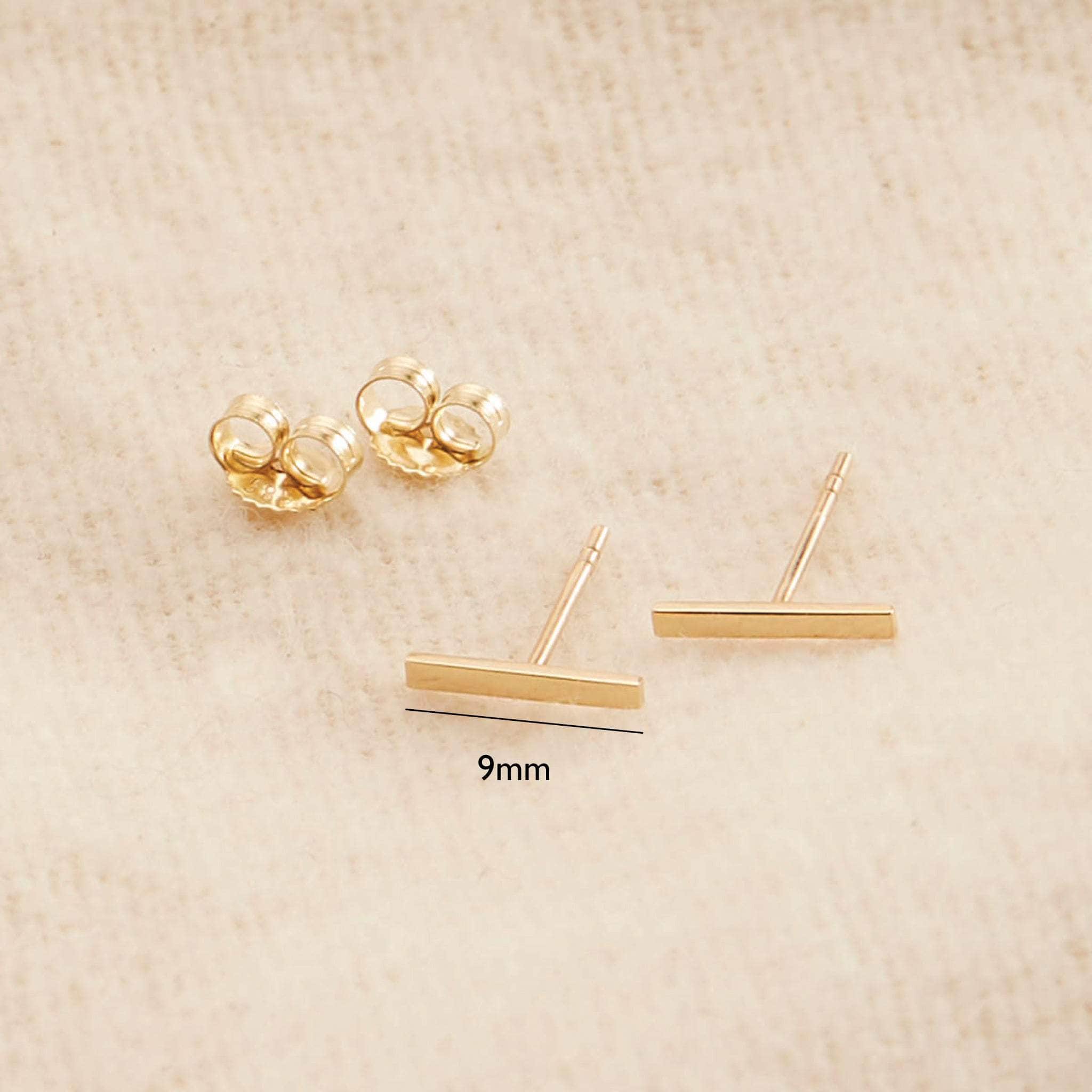 14K Solid Gold Modernist Bar Stud Earrings