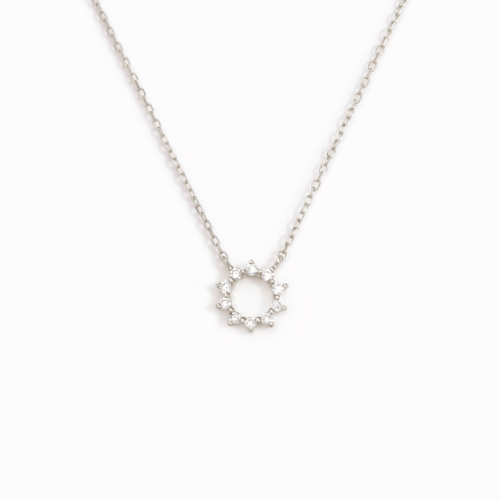 14K White Gold Radiant Sun Diamond Necklace