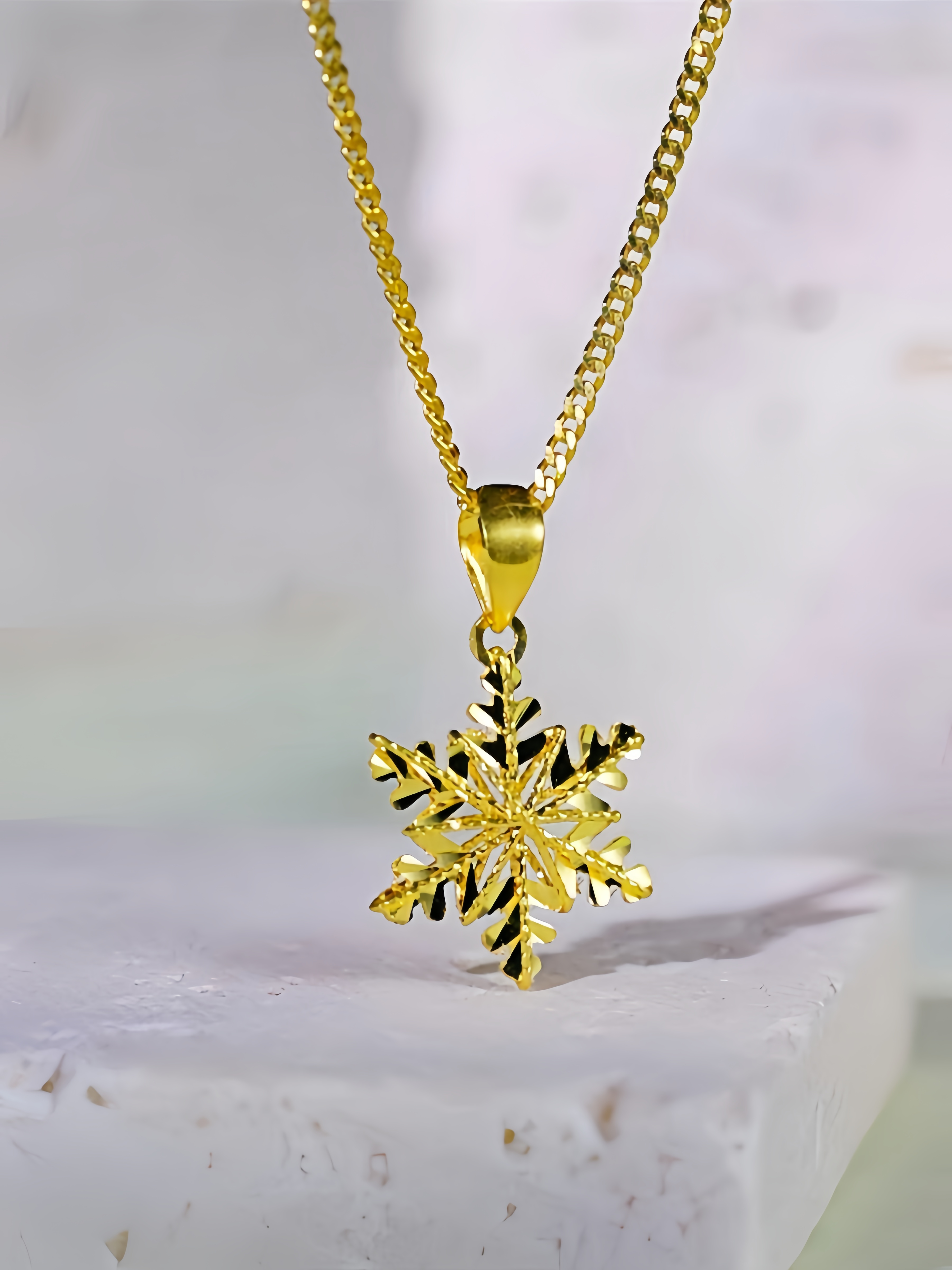 14K Gold Winter Glow Snowflake Necklace