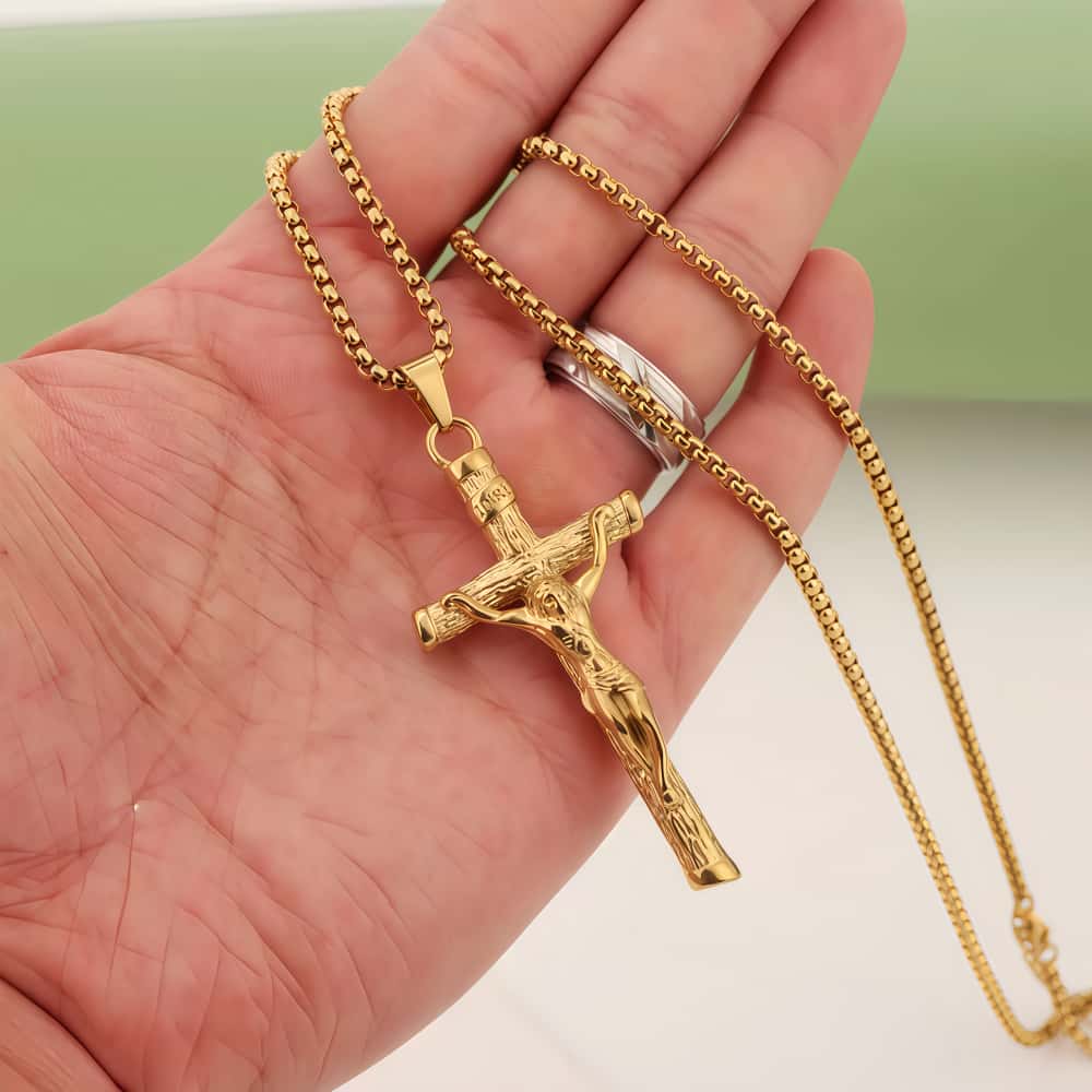 14K Gold Lamb of God Crucifix Necklace