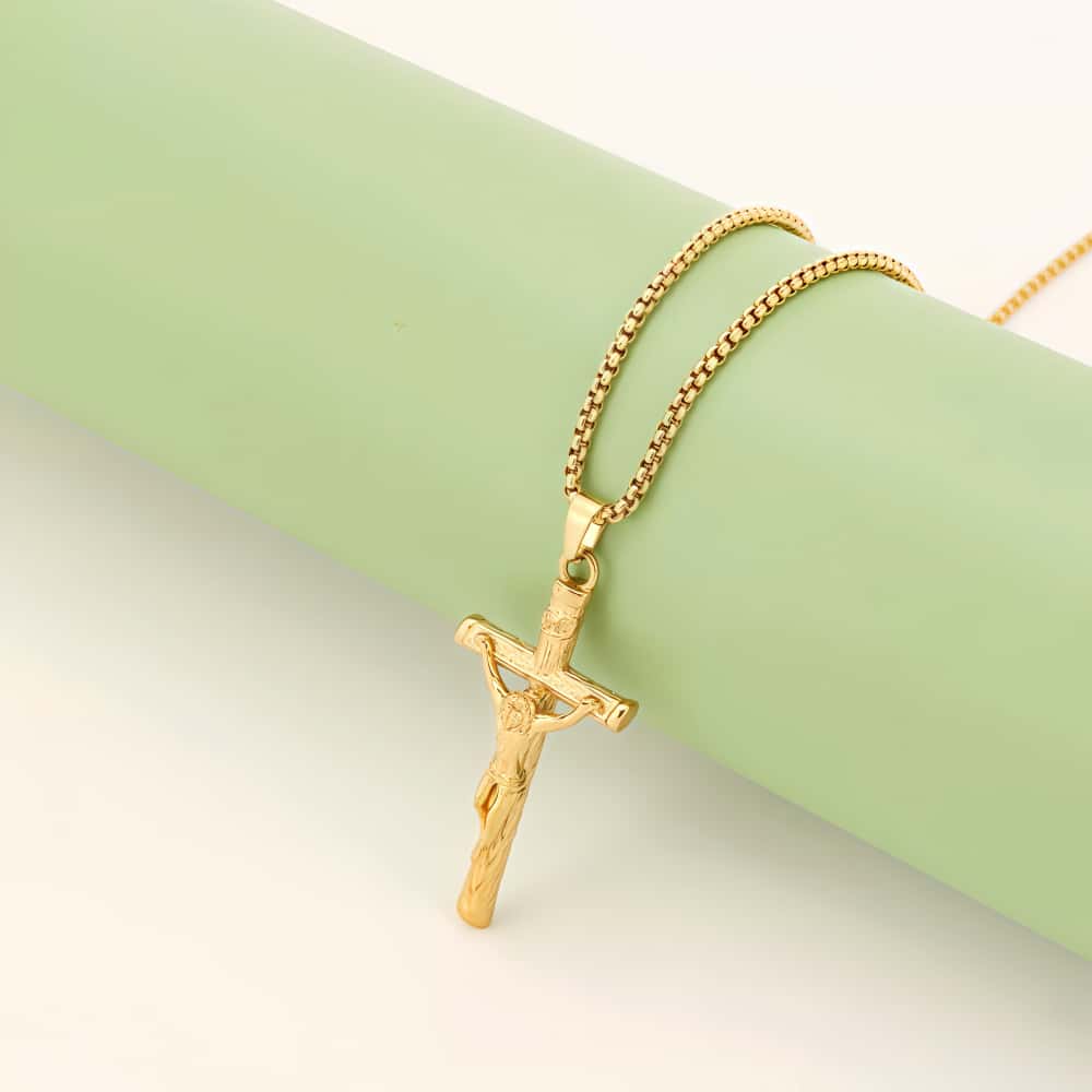 14K Gold Lamb of God Crucifix Necklace