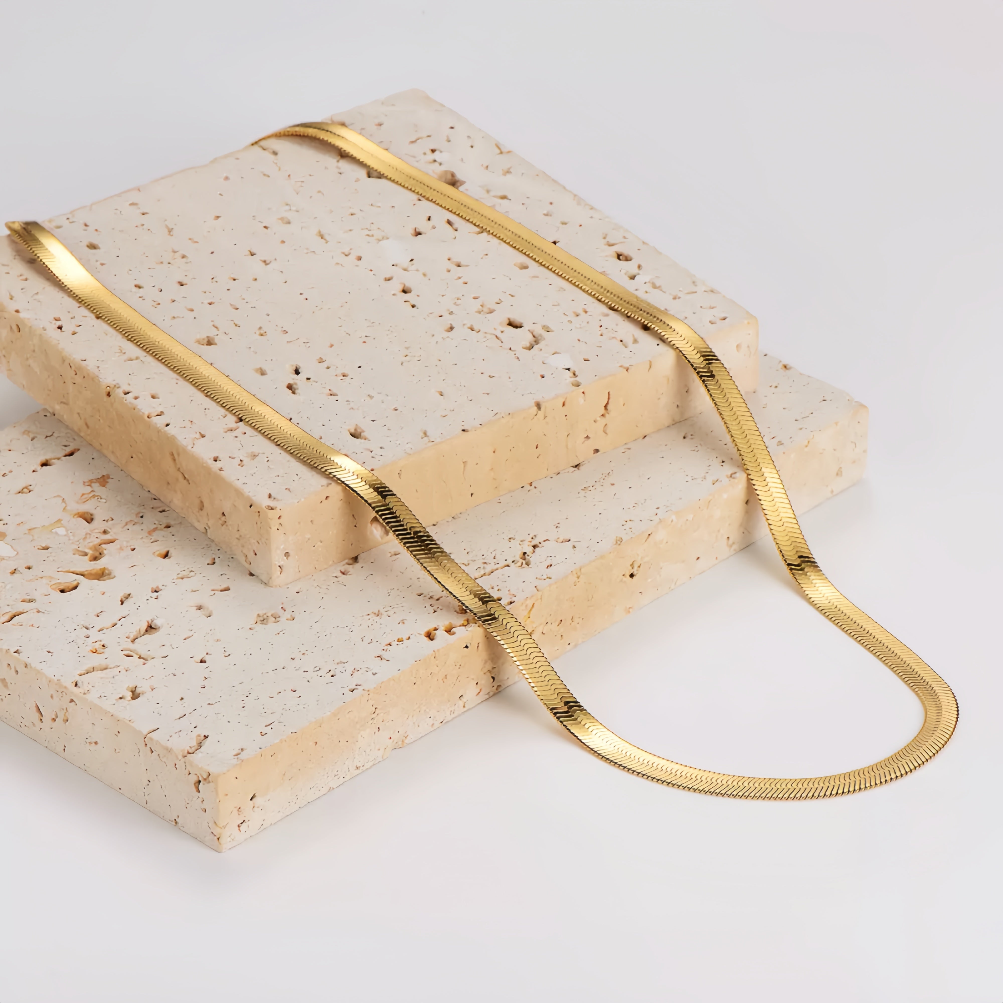 14K Gold Herringbone Chain Necklace