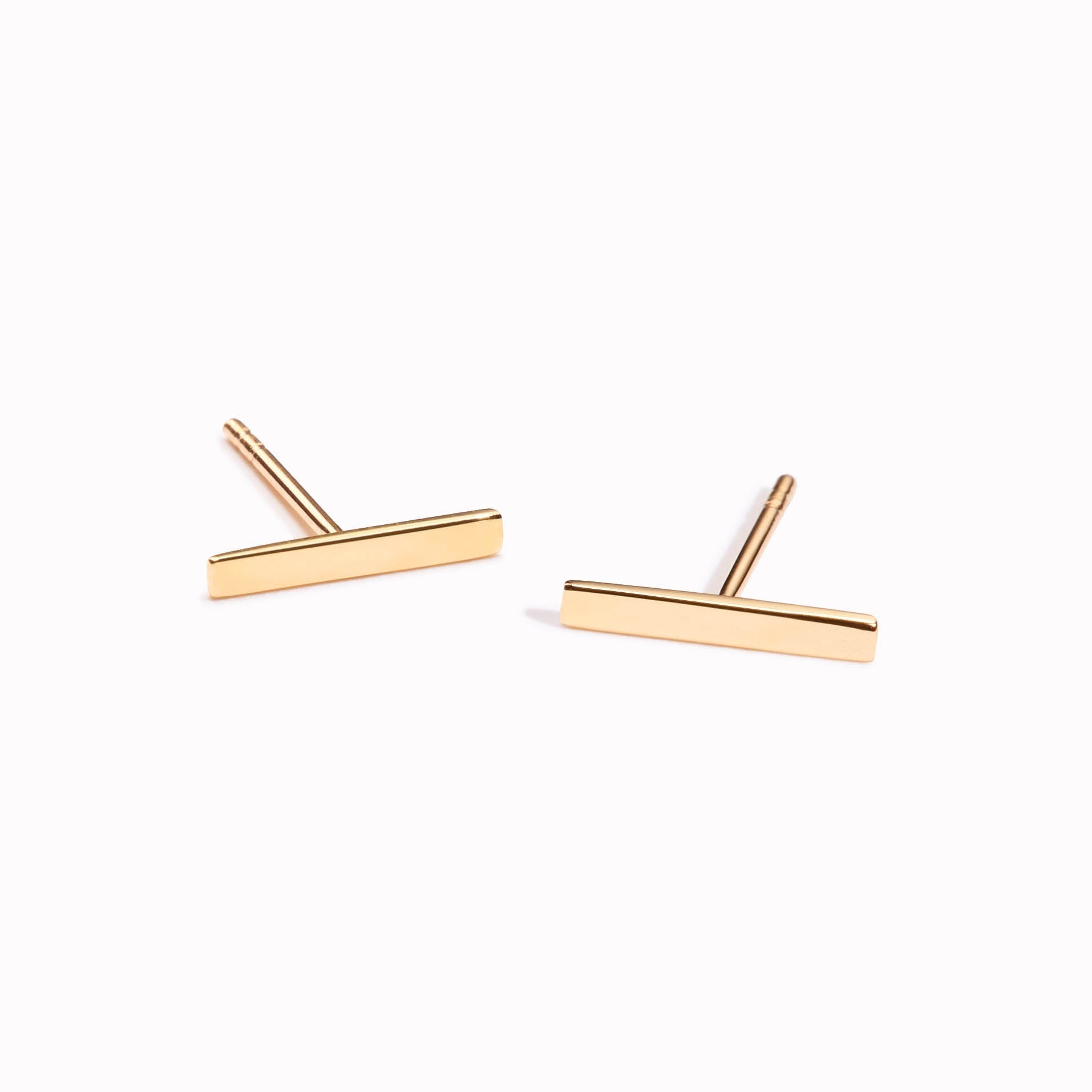 14K Solid Gold Modernist Bar Stud Earrings