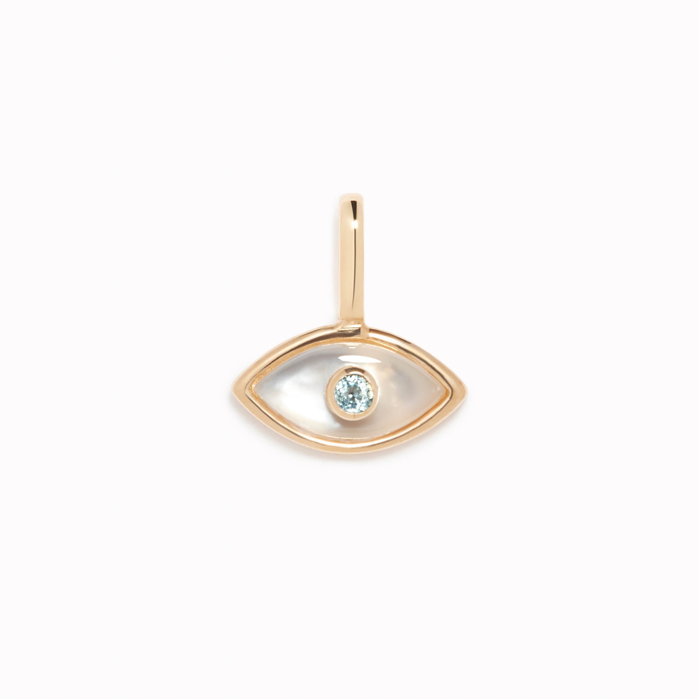 14K Gold Evil Eye Charm Pendant - Blue Topaz & Mother of Pearl