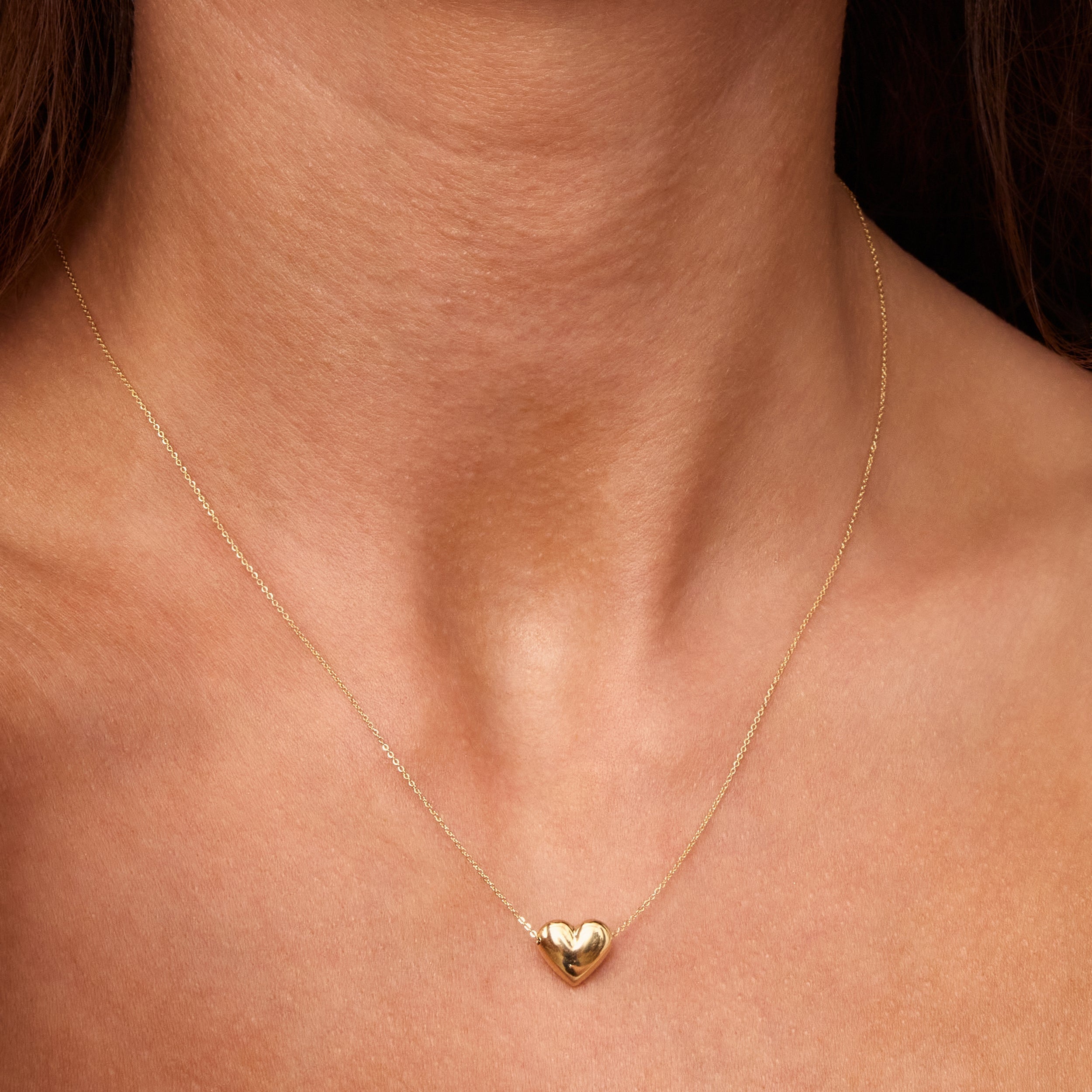 10K Gold Puffed Heart Pendant Necklace