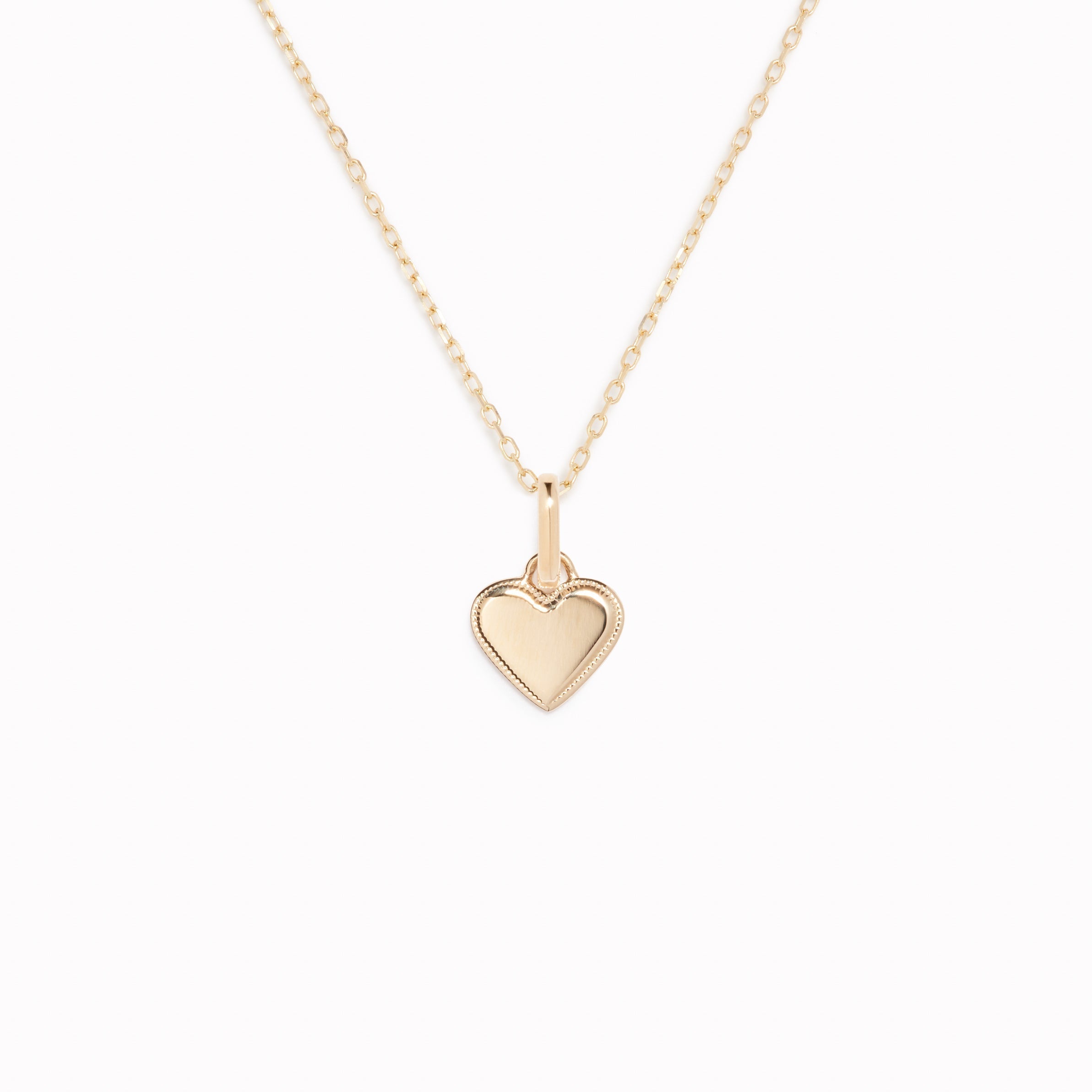 14K Gold Beaded Heart Charm Pendant