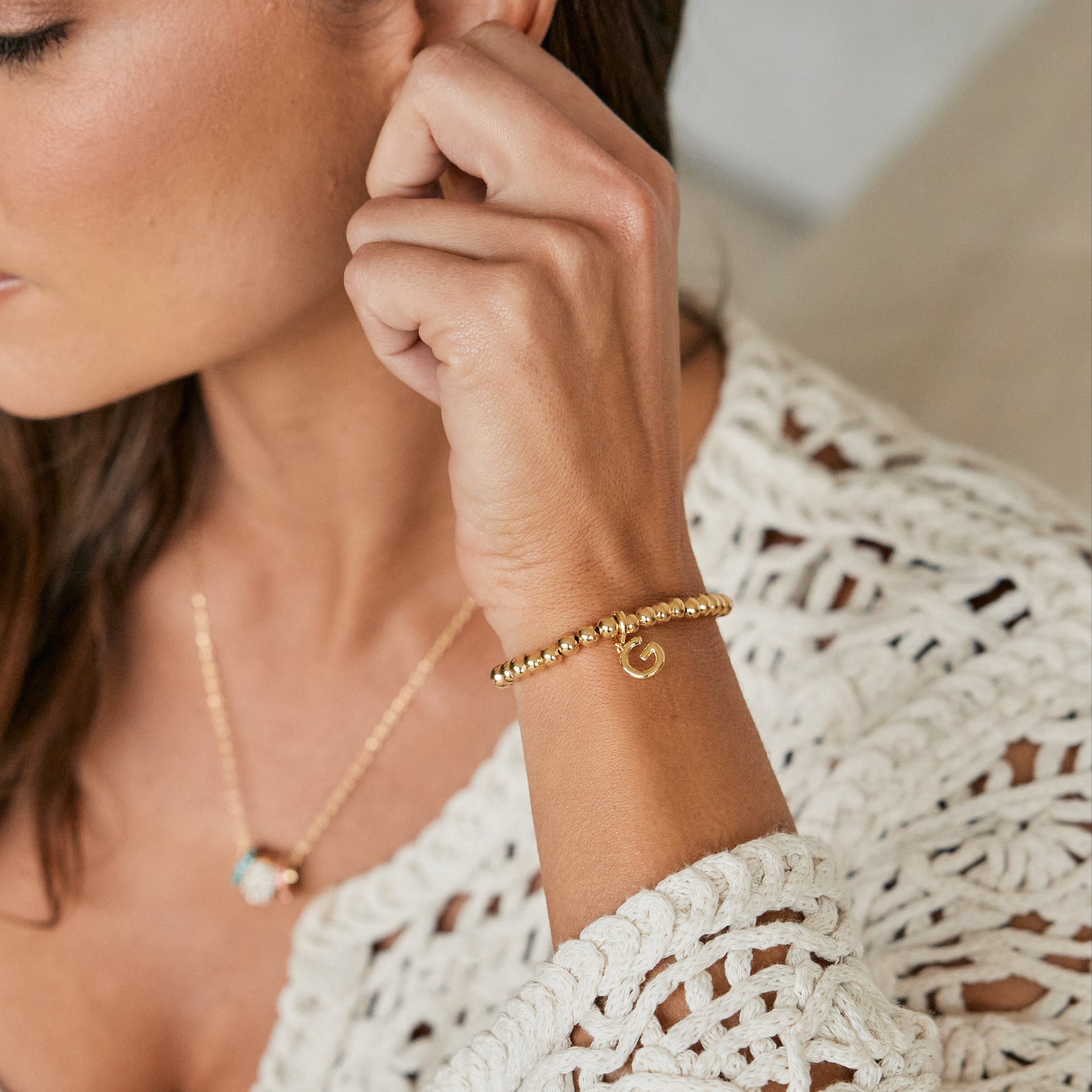 14K Gold Aureline Initial Bead Bracelet