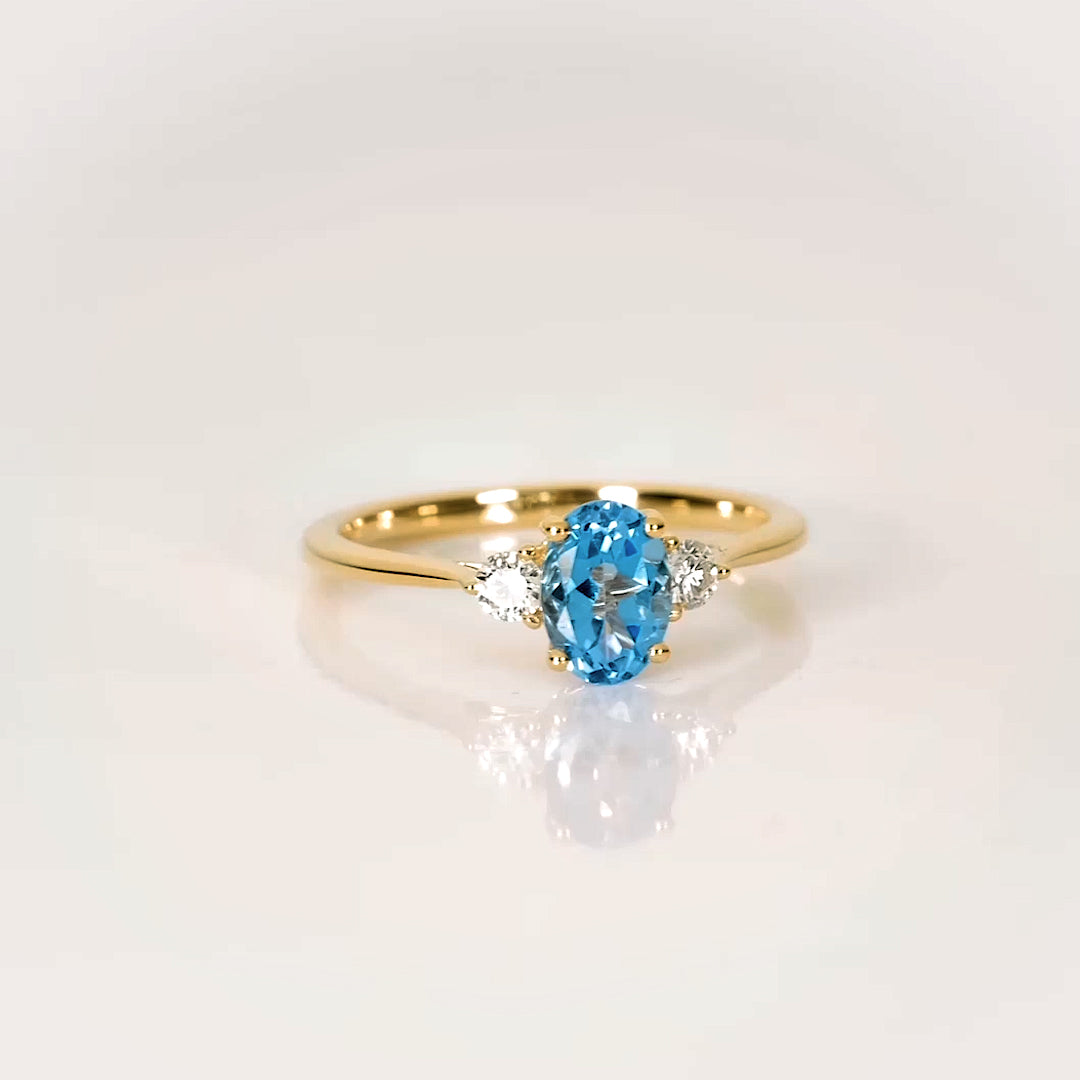 14K White Gold Blue Topaz and Diamond Ring