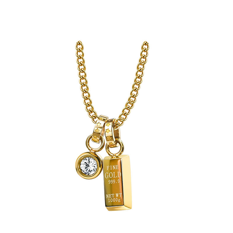 14K Gold Replica Gold Block Pendant Necklace