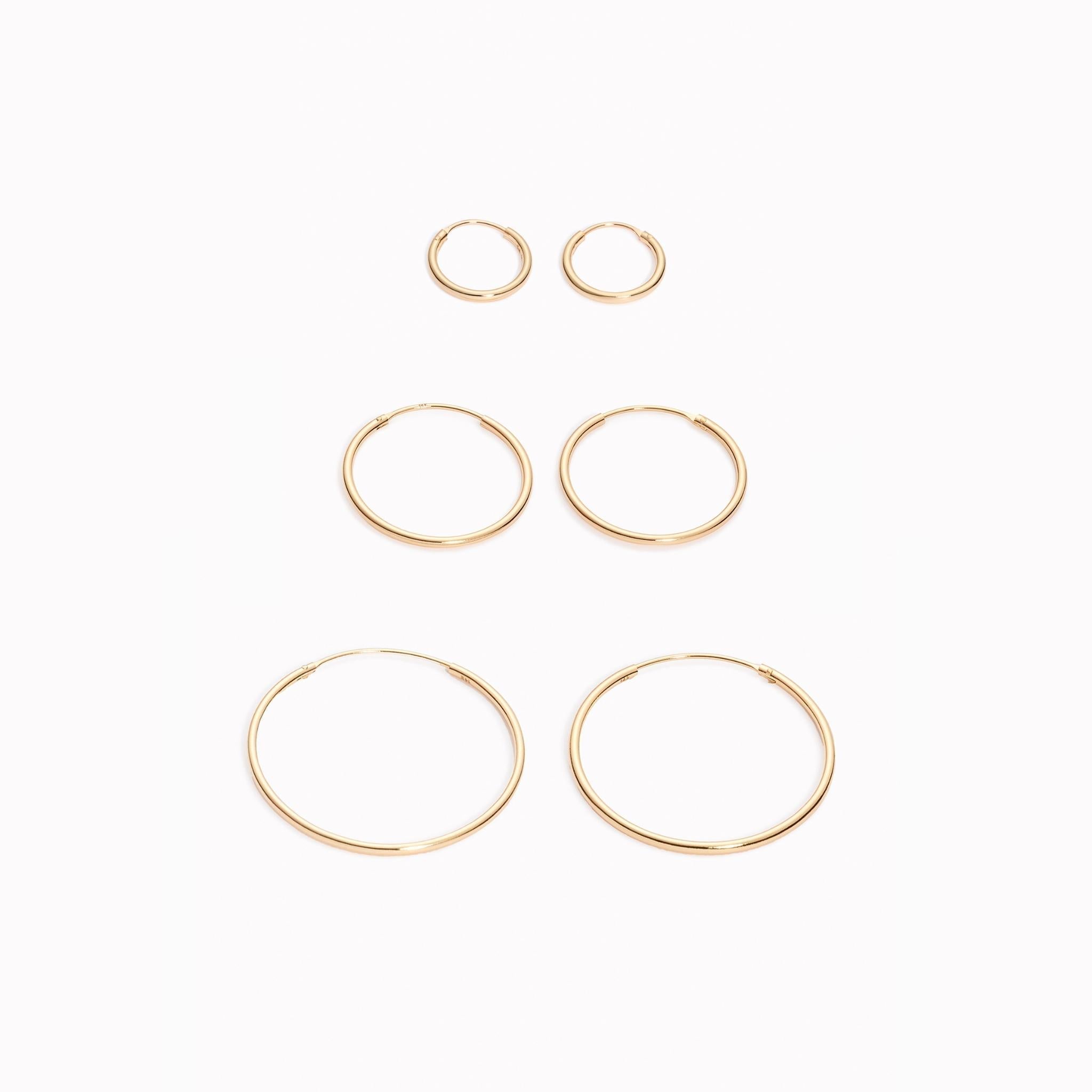 14K Gold Trio Hoop Earrings Set - 10mm/18mm/25mm