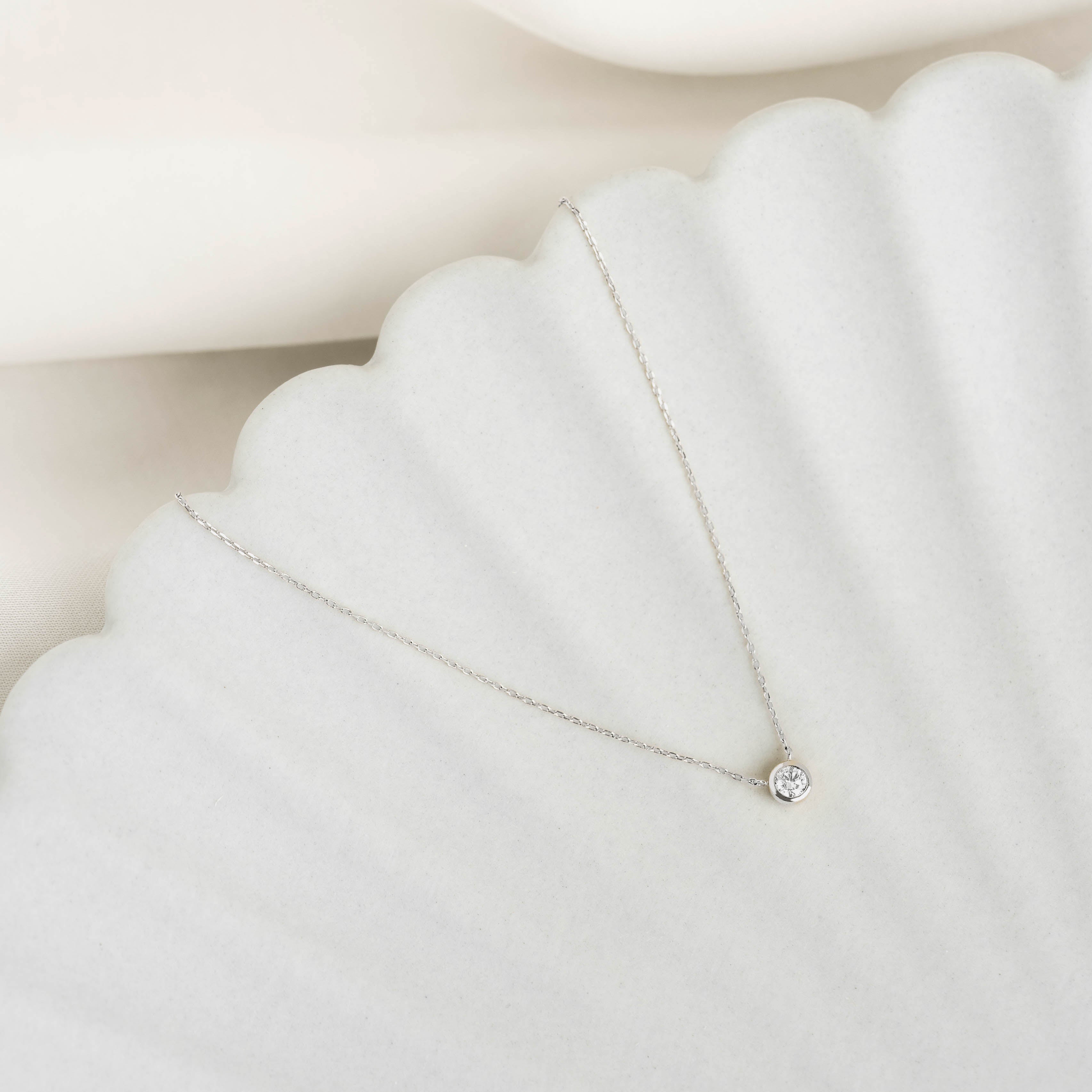 14K White Gold Solitaire Diamond Necklace