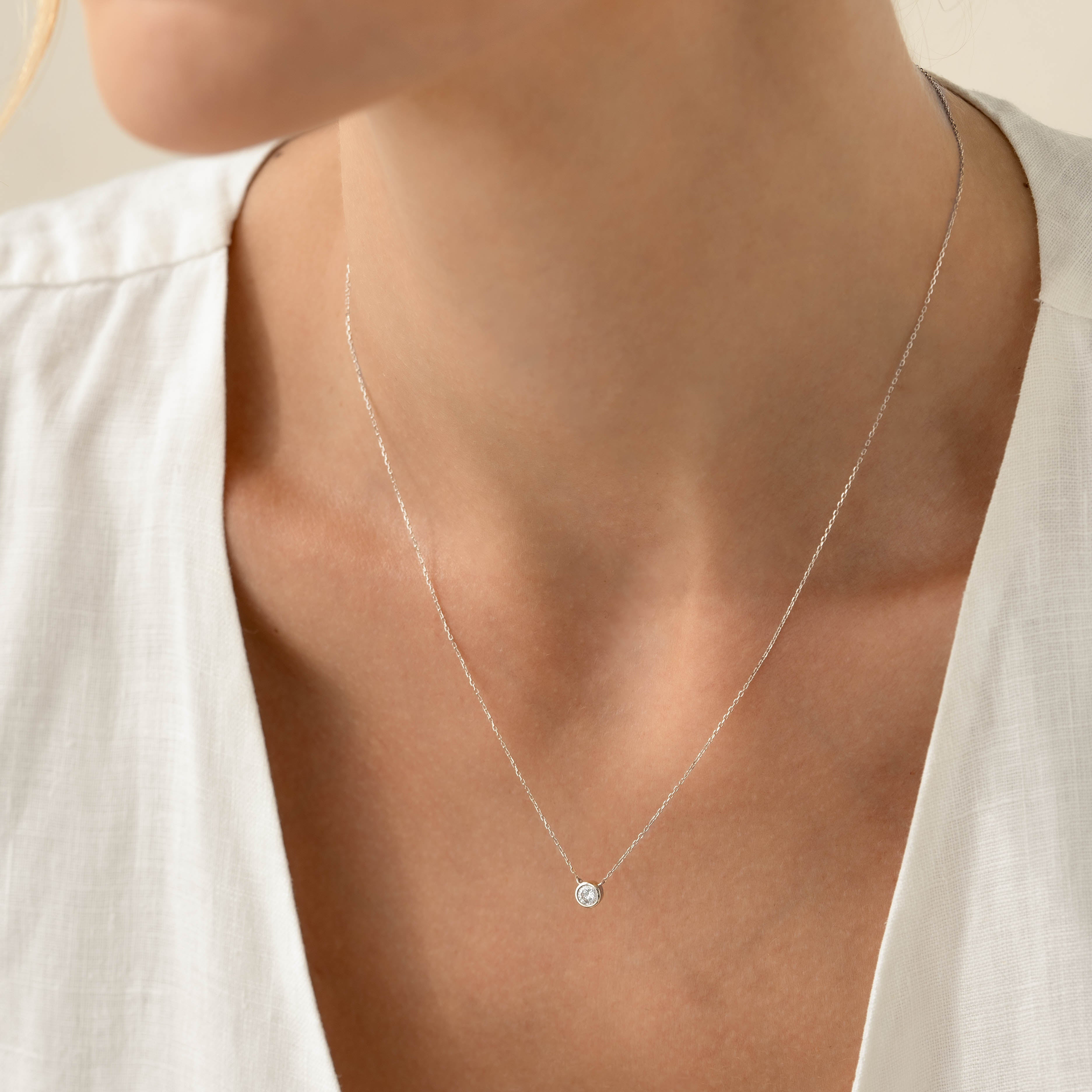 14K White Gold Classic Solitaire Diamond Necklace