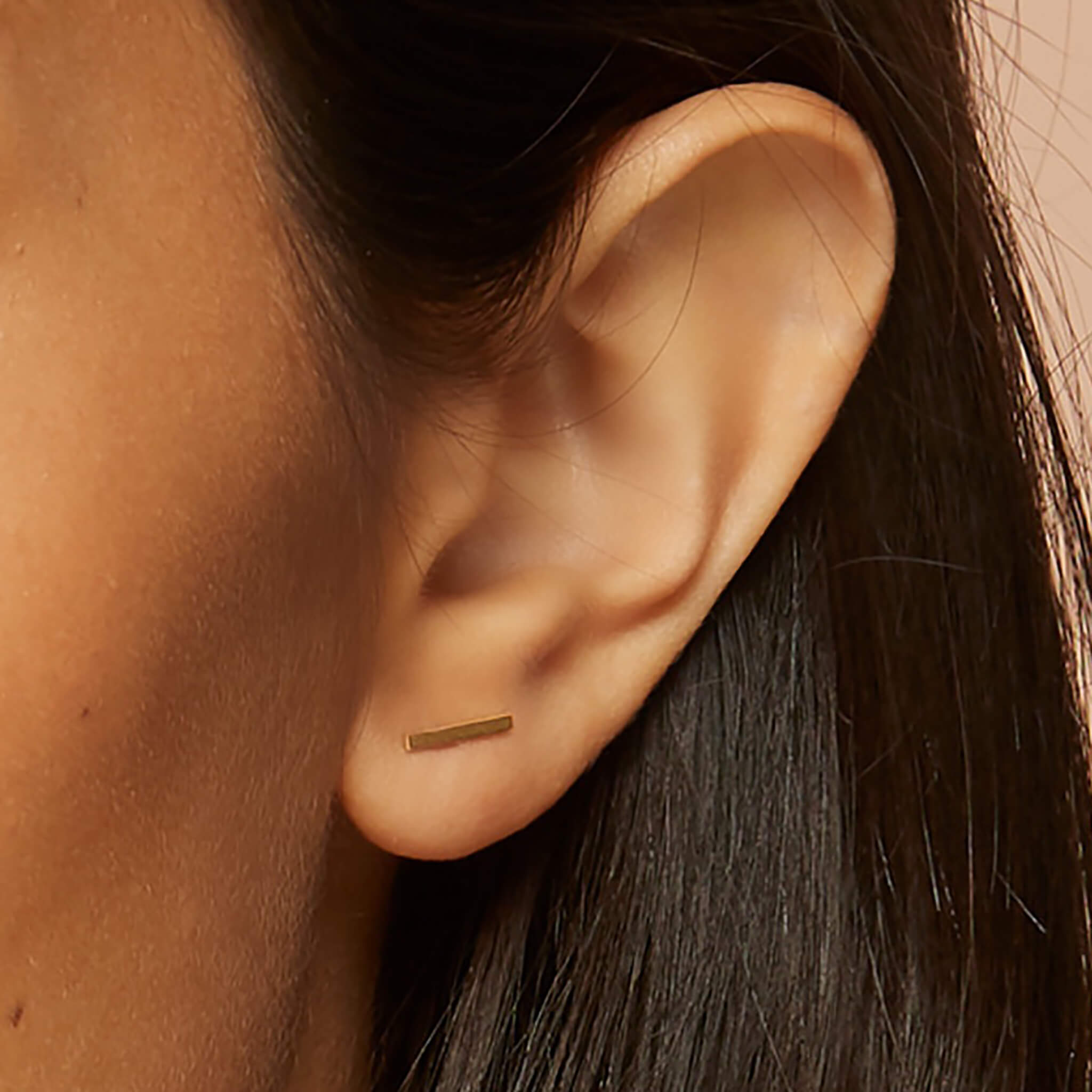 14K Gold Minimalist Bar Stud Earrings - 9mm