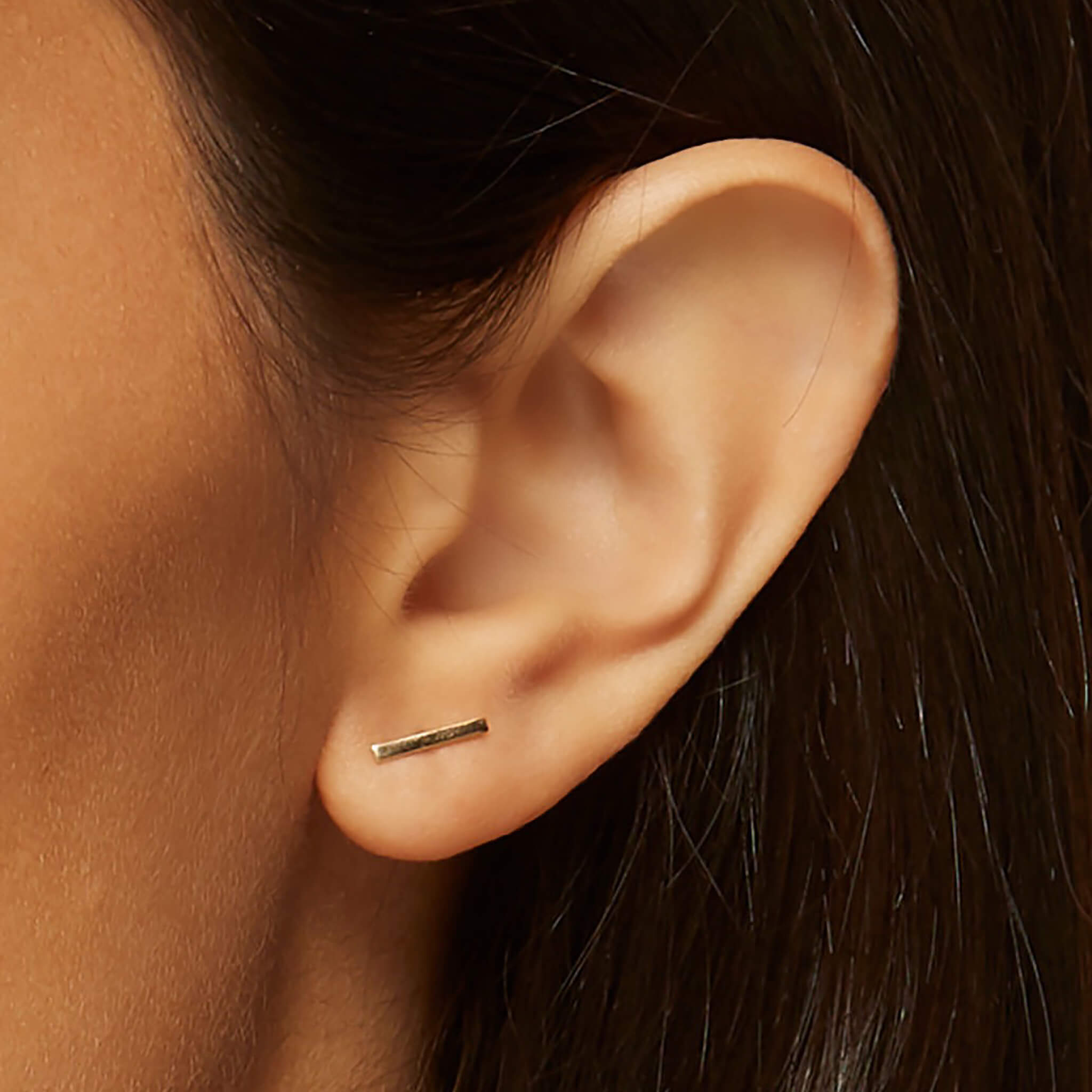 14K Solid Gold Modernist Bar Stud Earrings