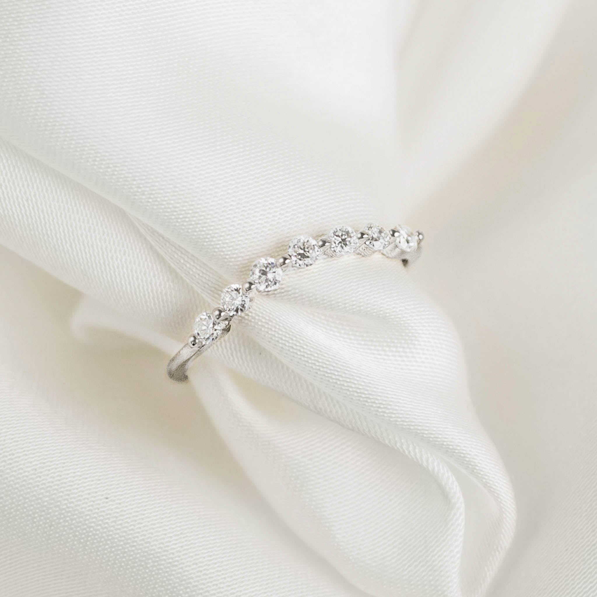 14K White Gold Curved Diamond Band Ring