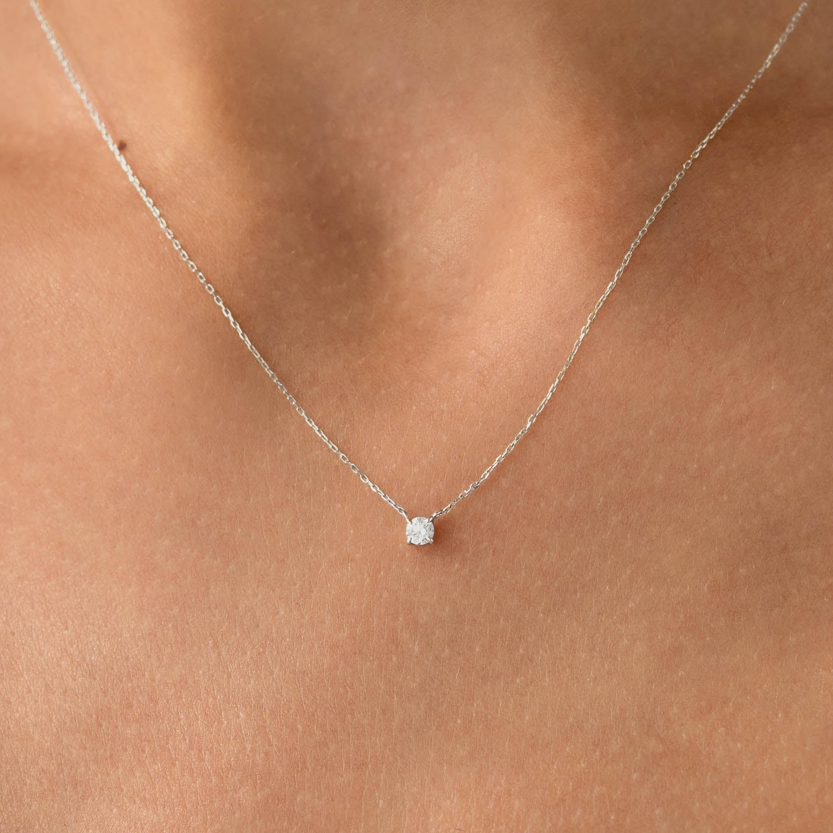 14K White Gold Floating Diamond Necklace
