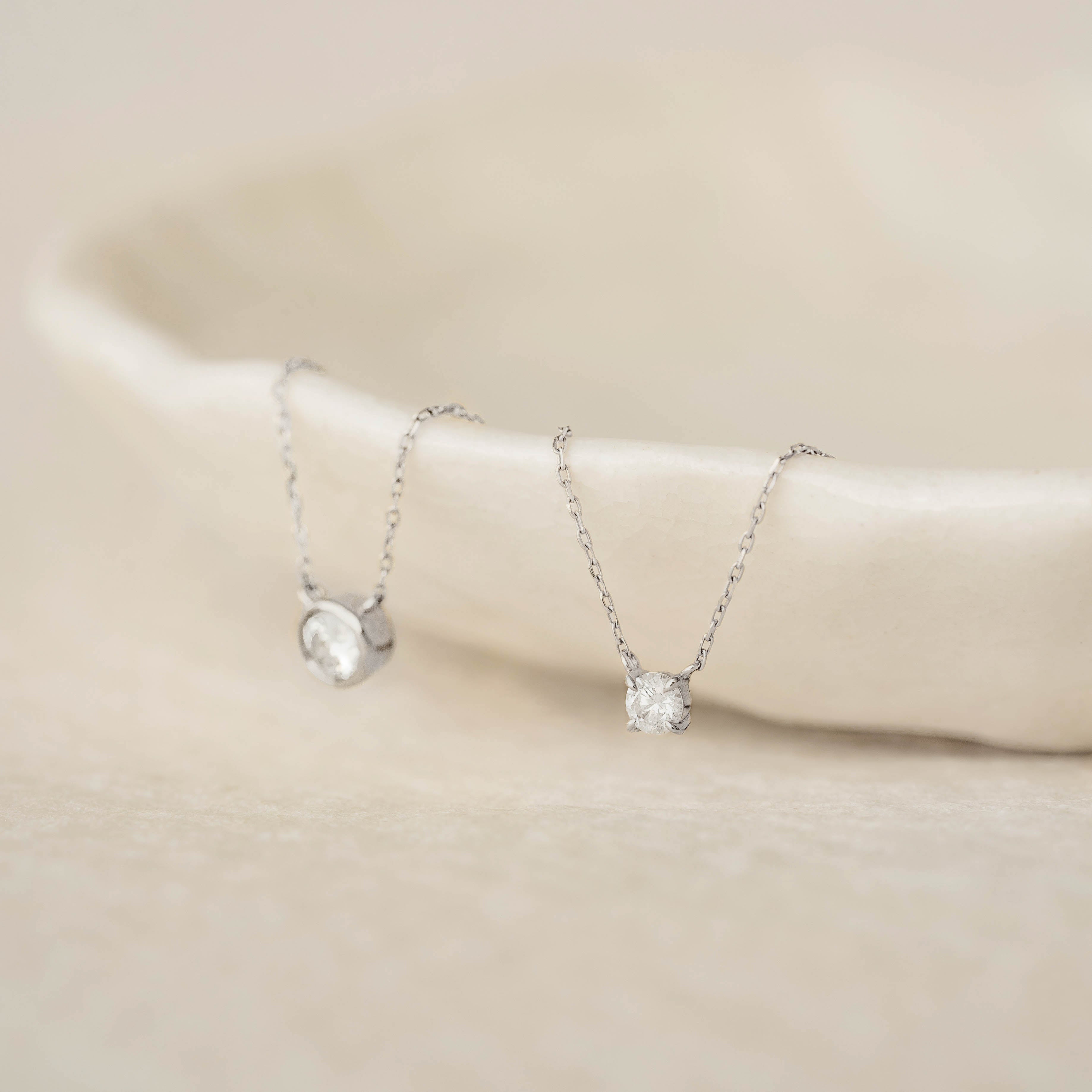 14K White Gold Floating Diamond Necklace