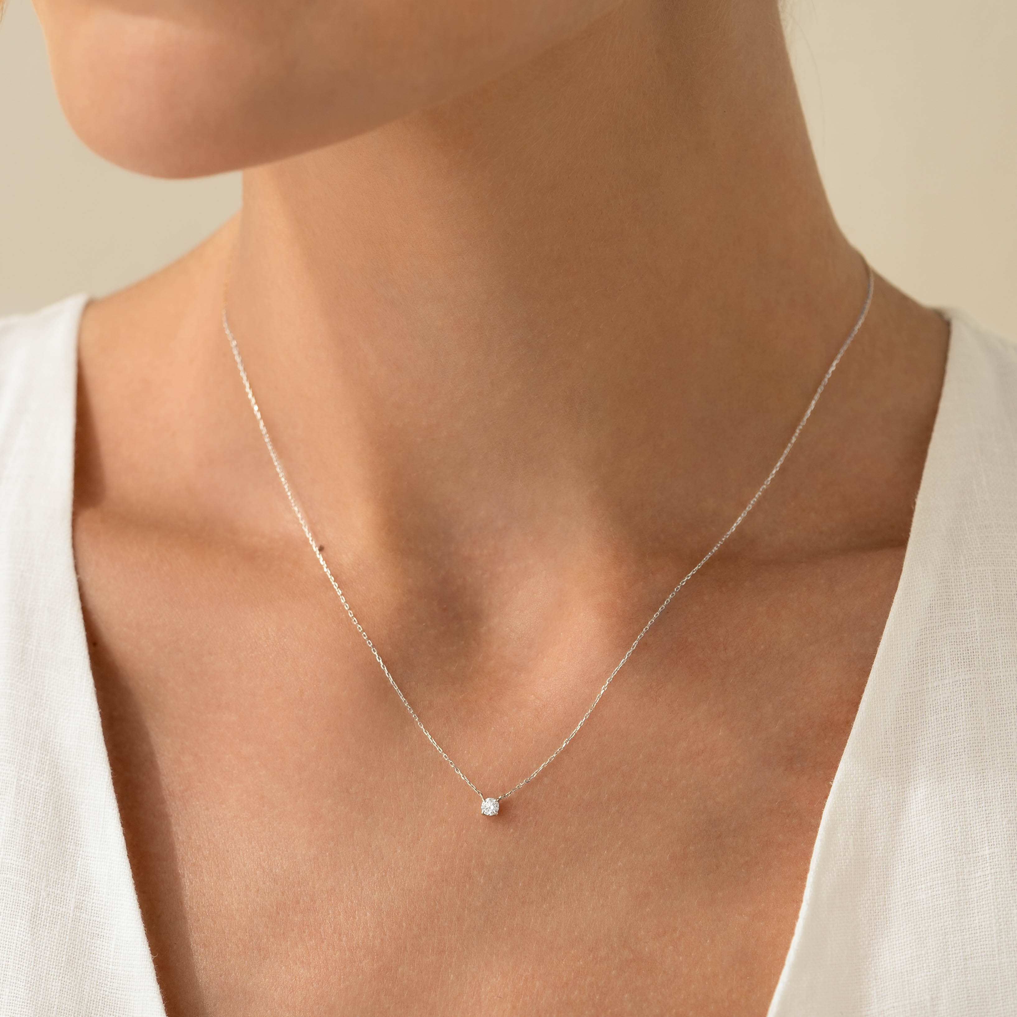 14K White Gold Floating Diamond Necklace