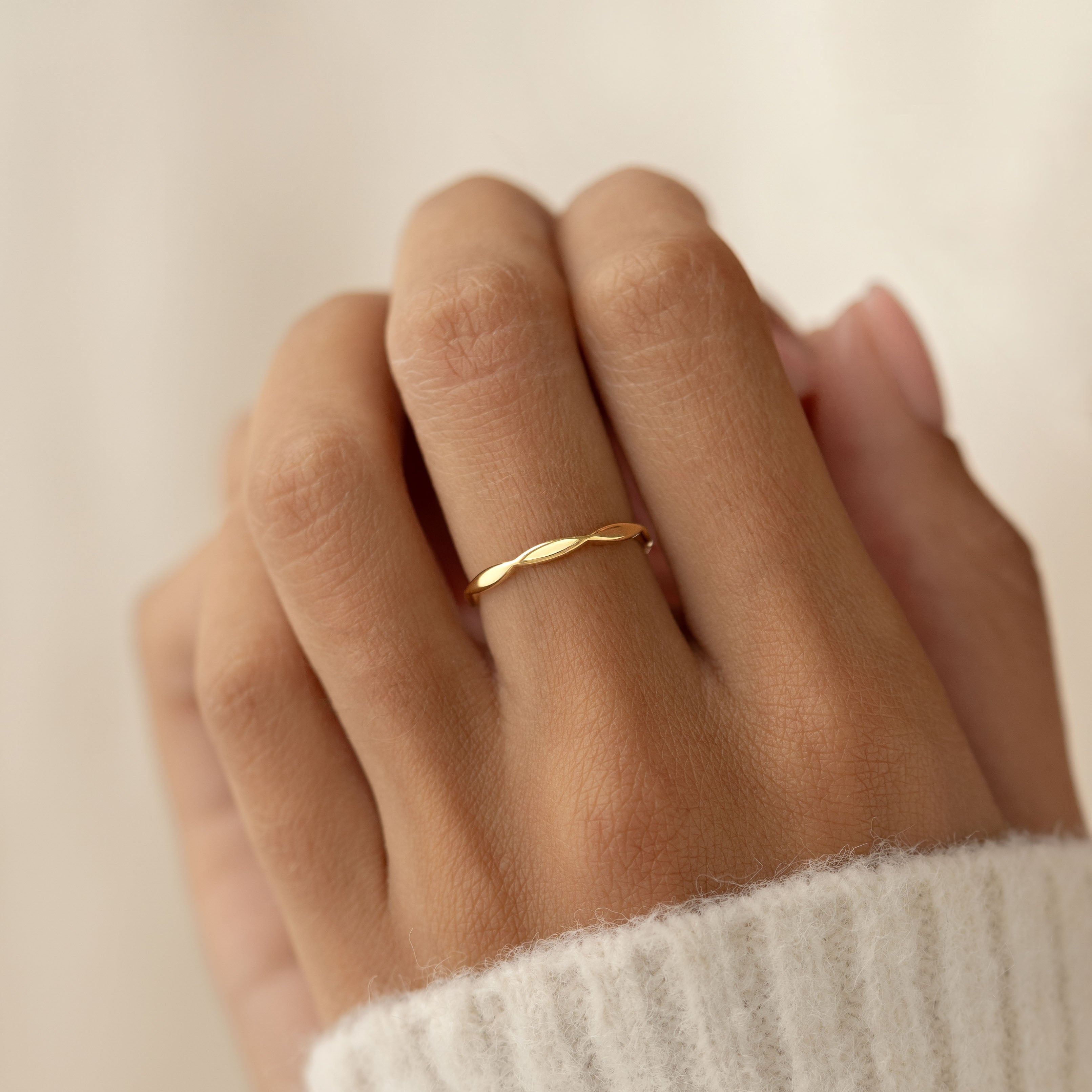 14K Gold Faceted Delicate Stacking Ring