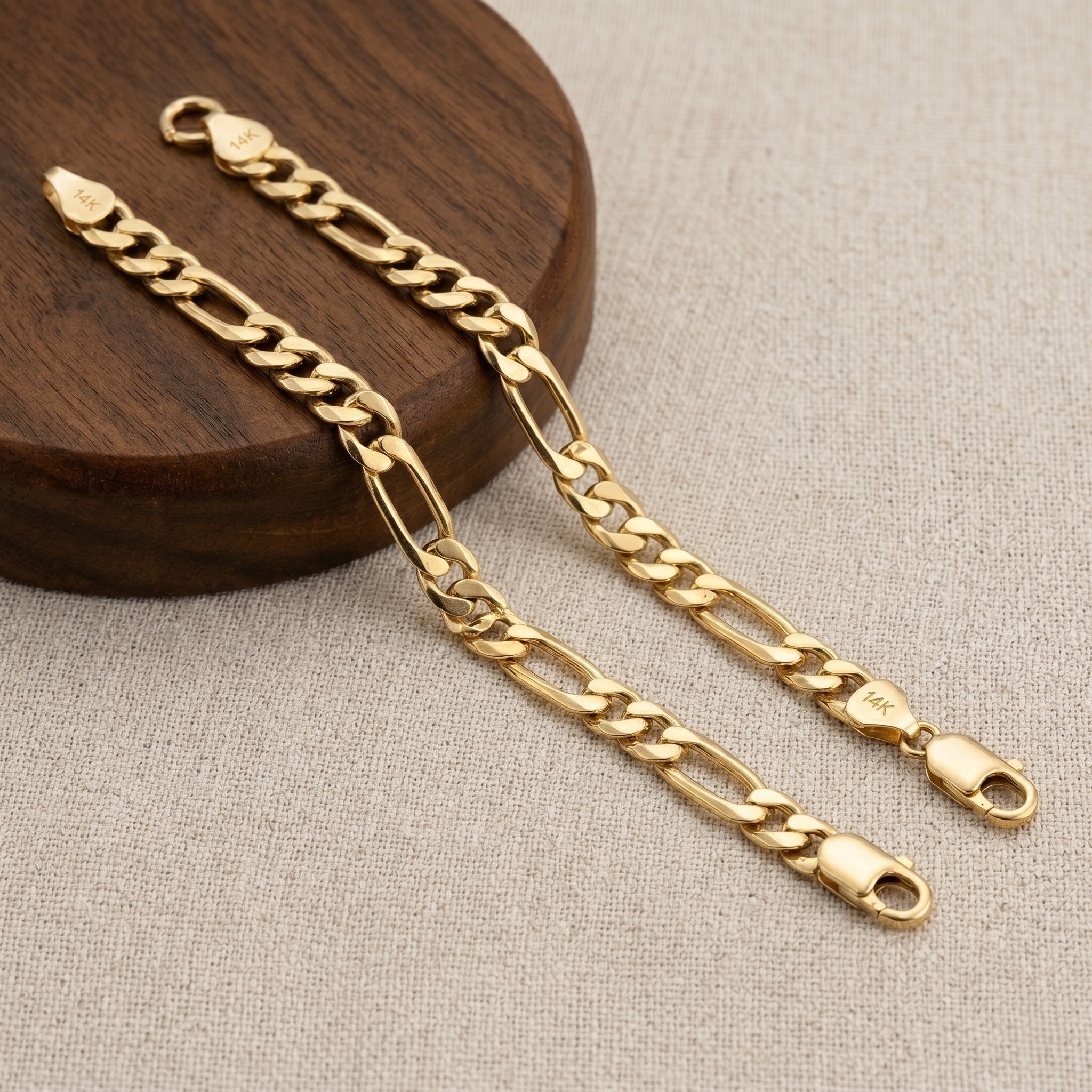 14K Gold Hand-Finished Figaro Bracelet