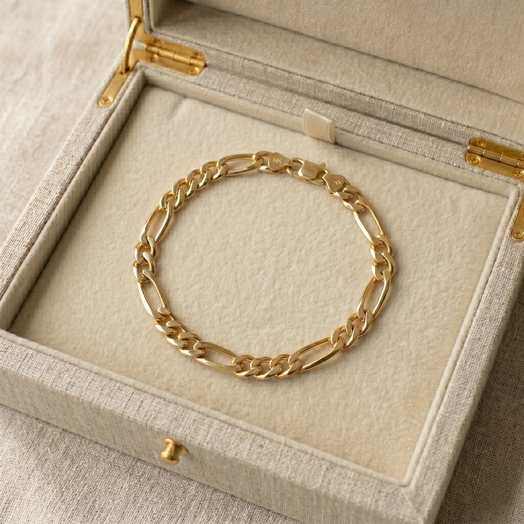 14K Gold Hand-Finished Figaro Bracelet