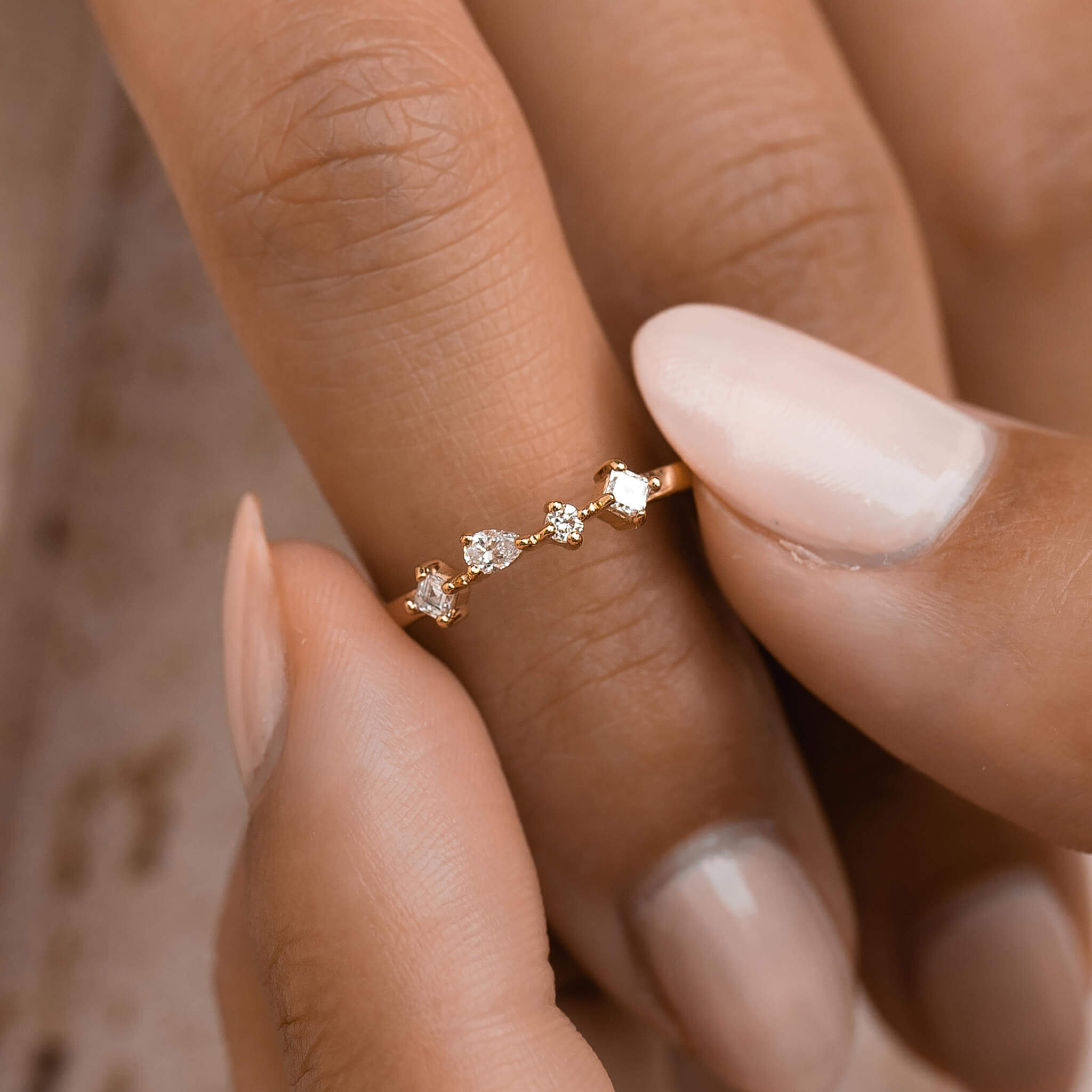 14K Gold Mixed Cut Diamond Band Ring