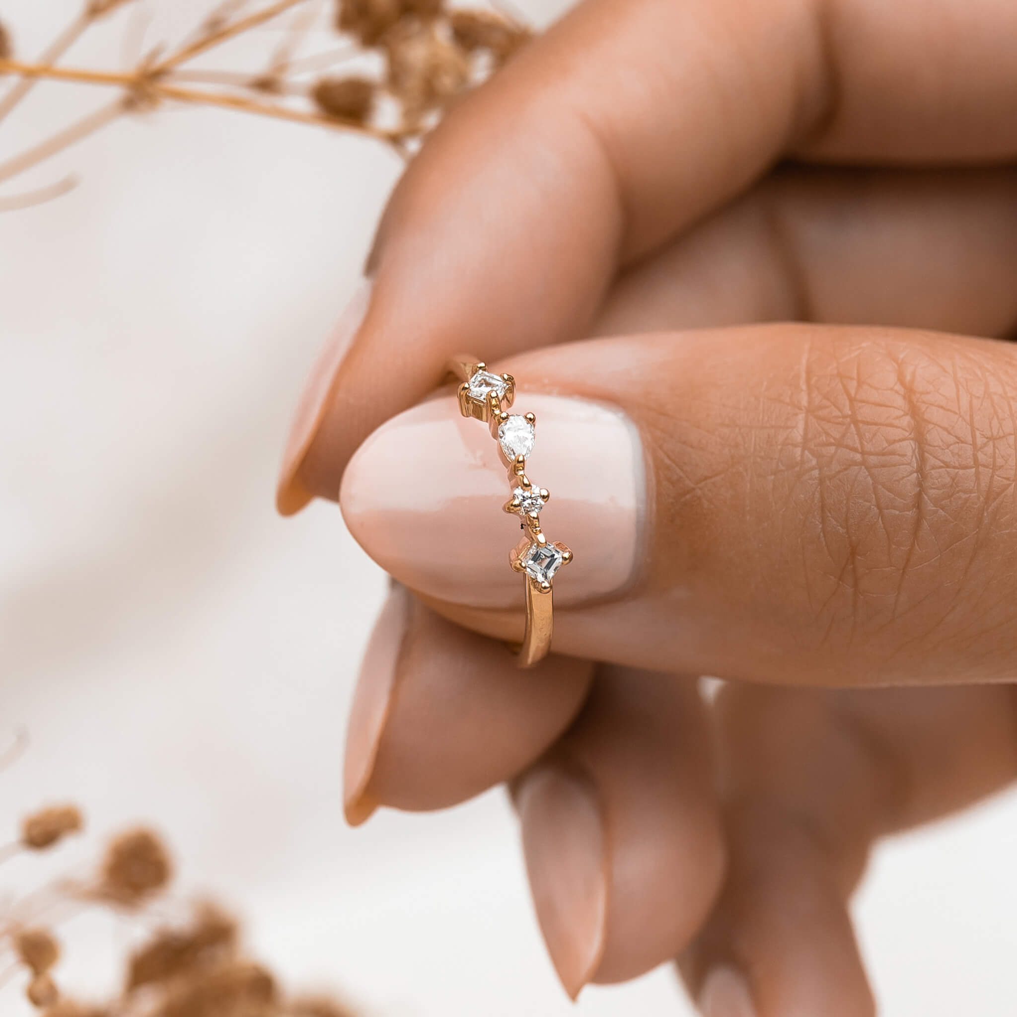14K Gold Mixed Cut Diamond Band Ring