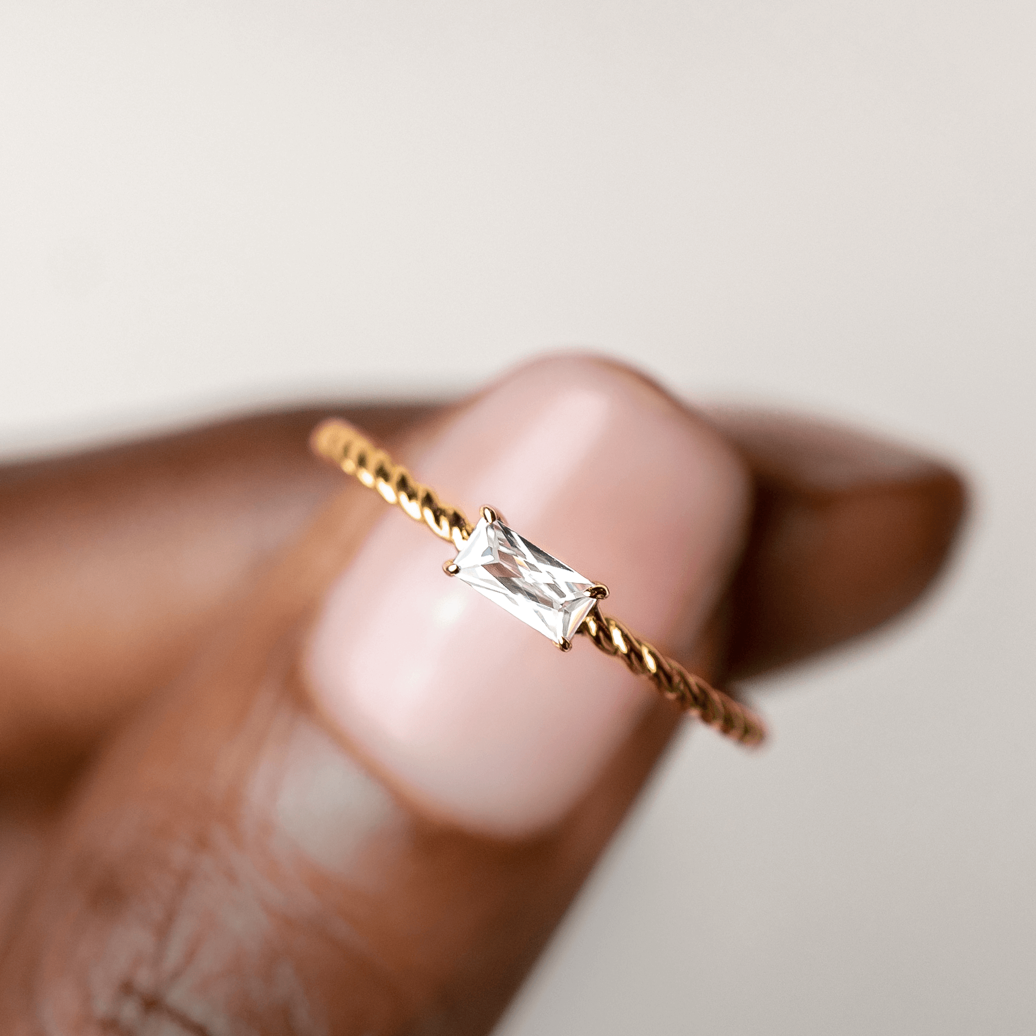 14K Gold Twisted Baguette Cubic Zirconia Ring