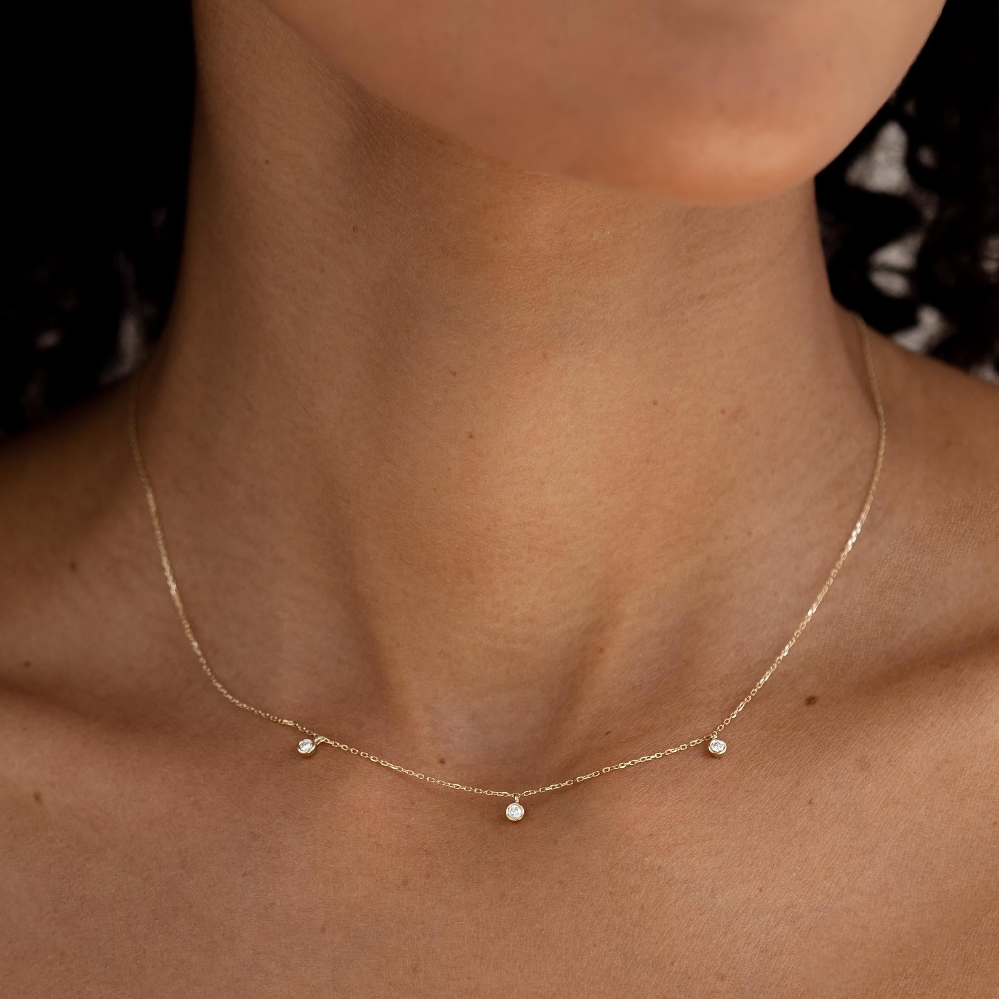 14K Gold Three-Diamond Necklace