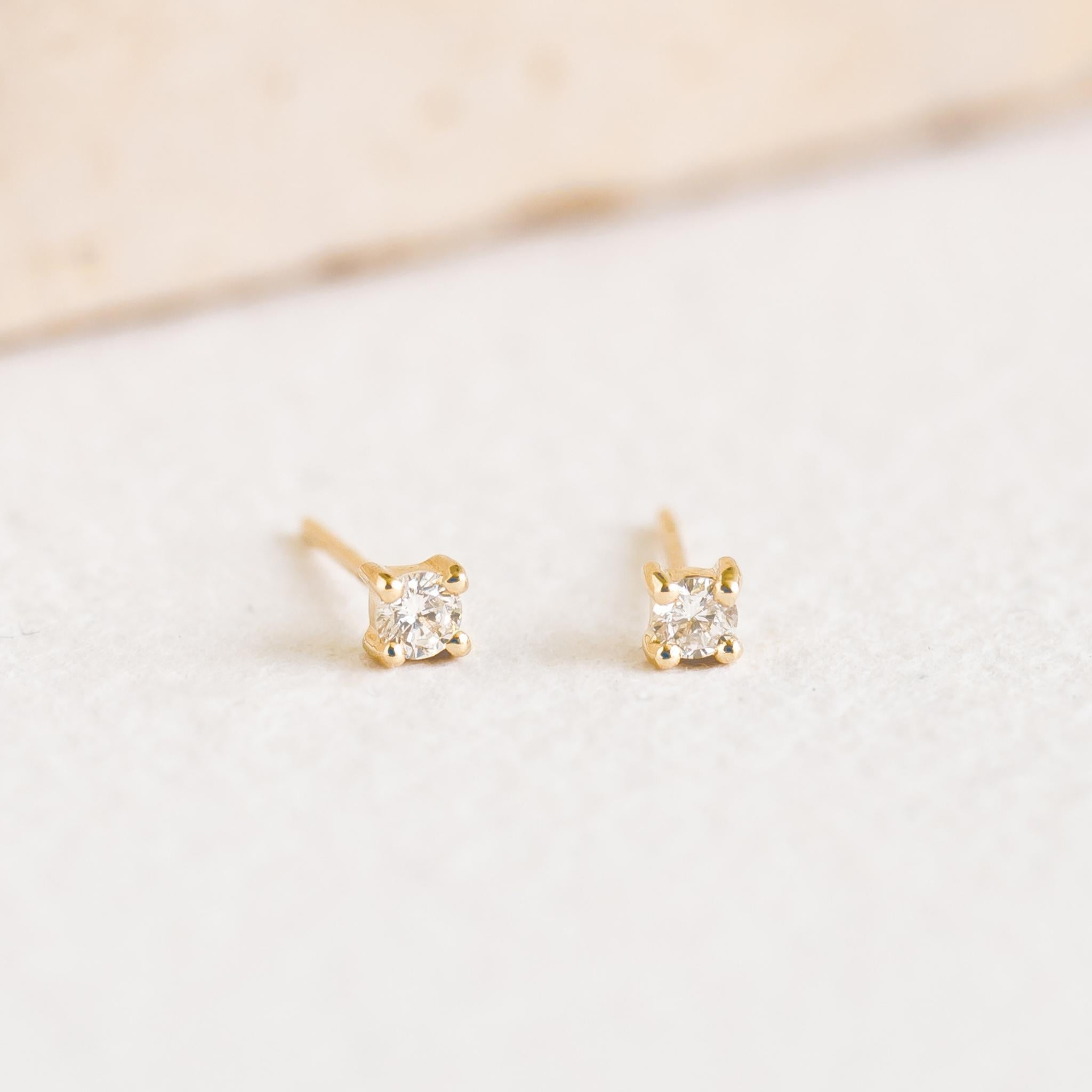 14K Gold Timeless Solitaire Diamond Stud Earrings