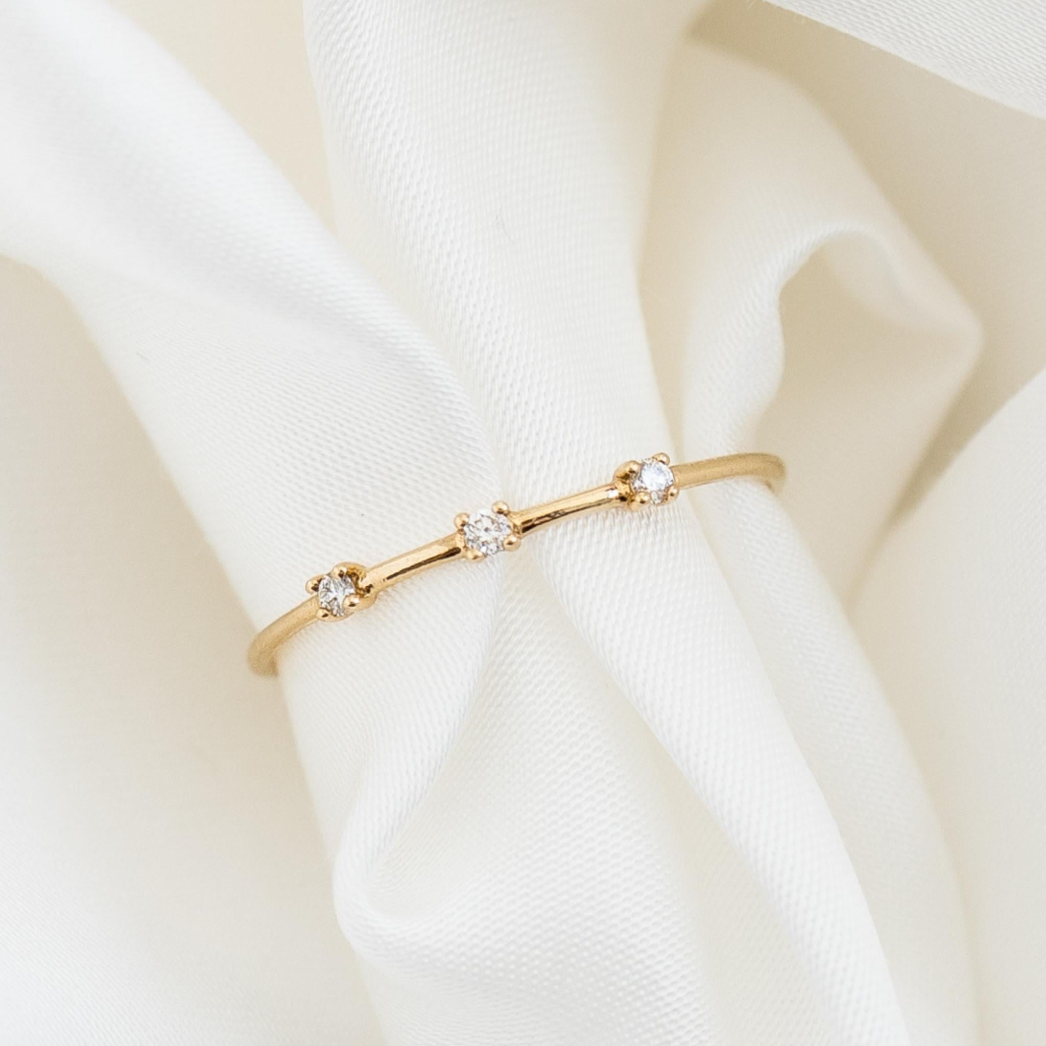 14K Gold Three-Stone Diamond Band Ring