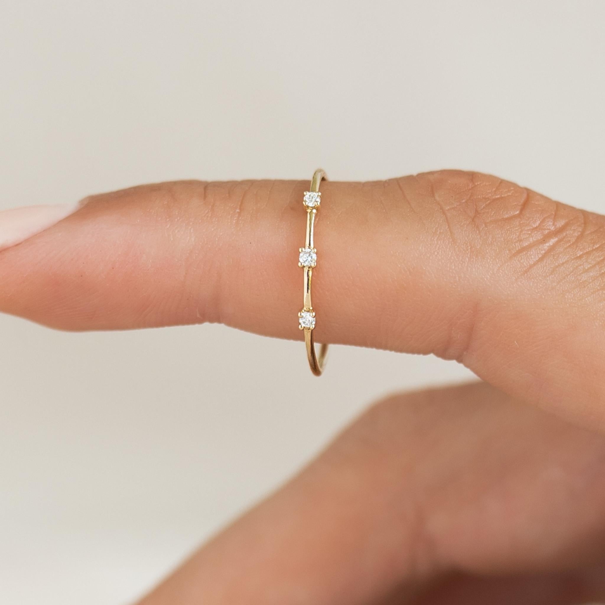 14K Gold Three-Stone Diamond Band Ring