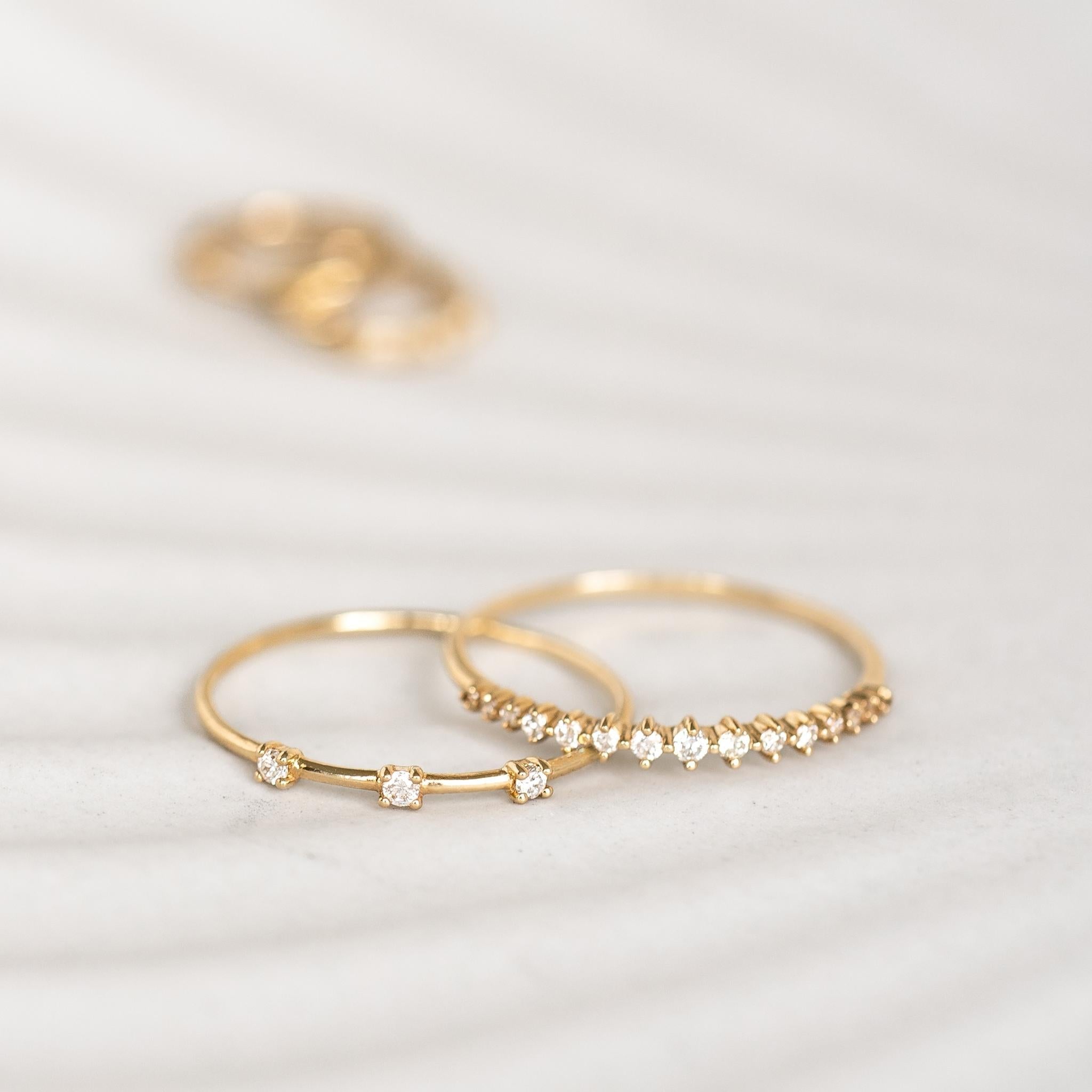 14K Gold Three-Stone Diamond Band Ring