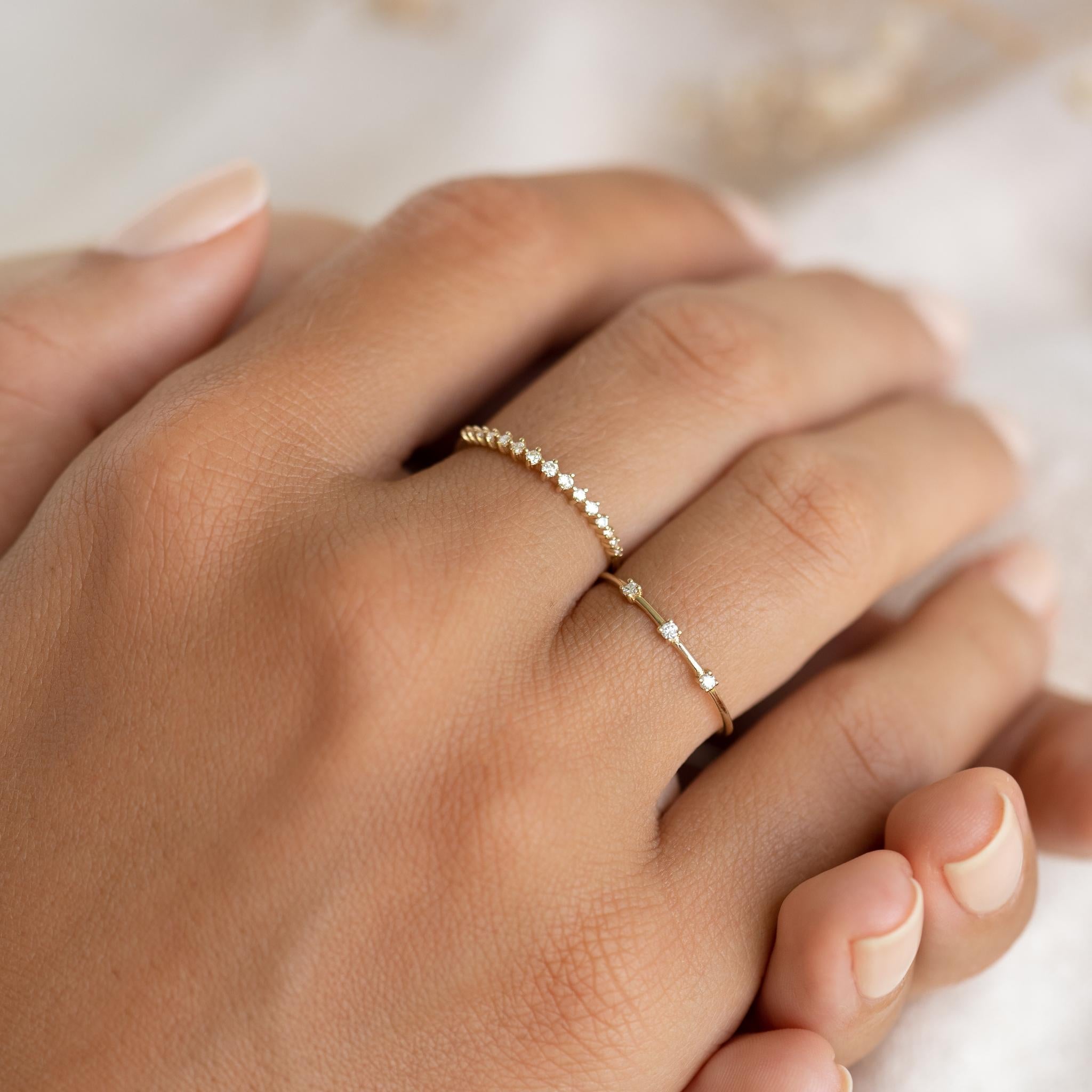 14K Gold Three-Stone Diamond Band Ring
