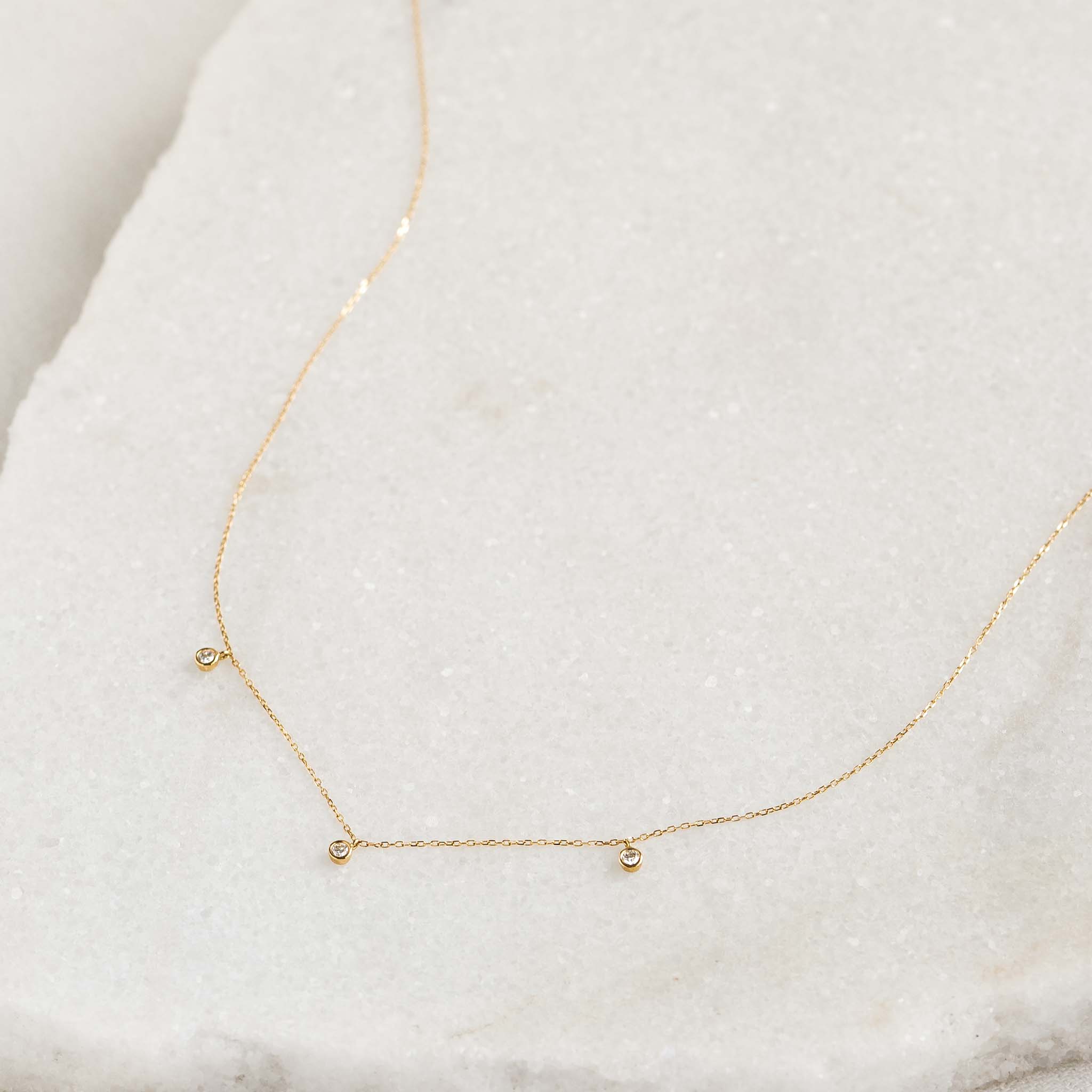 14K Gold Three-Diamond Necklace