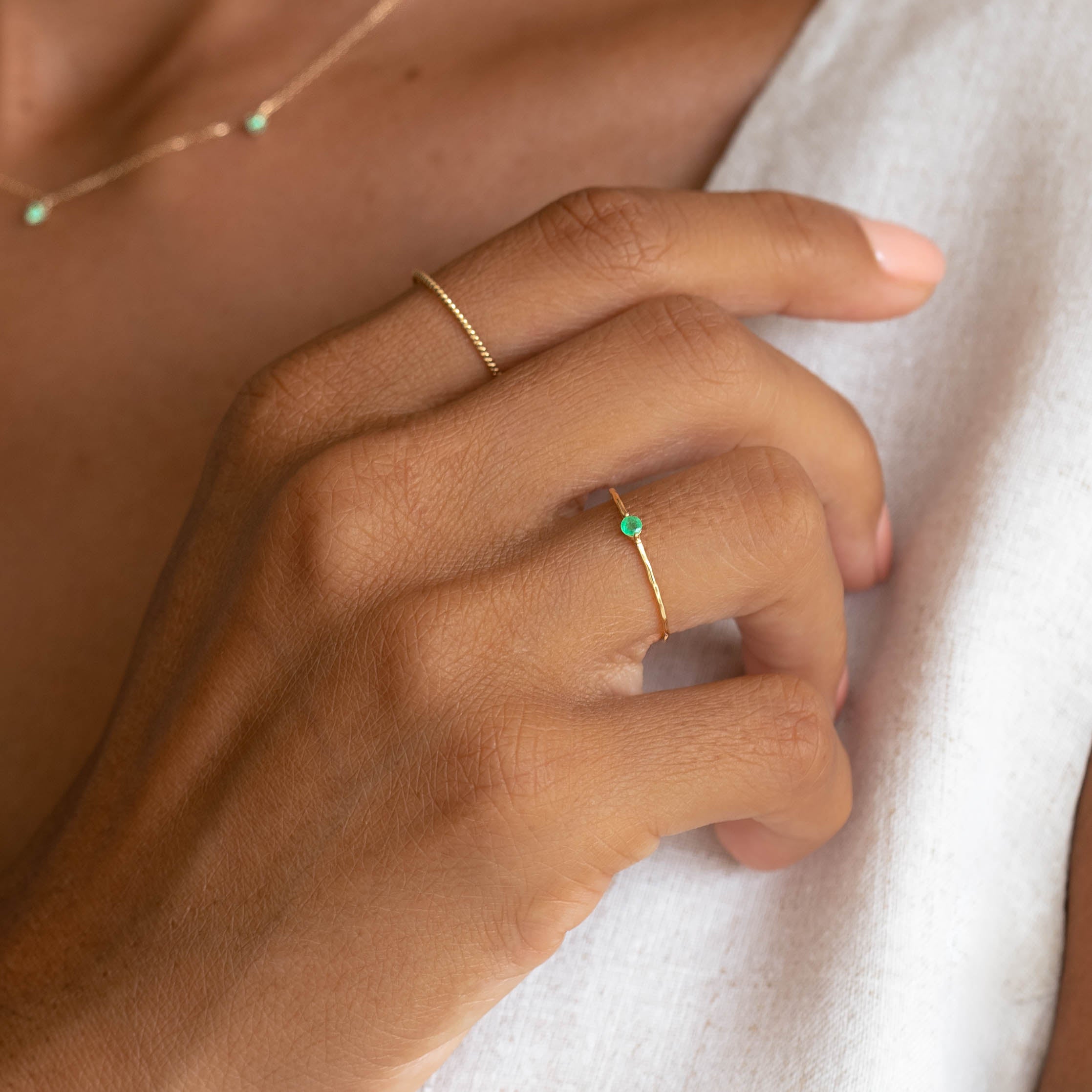 14K Gold Organically Shaped Emerald Ring
