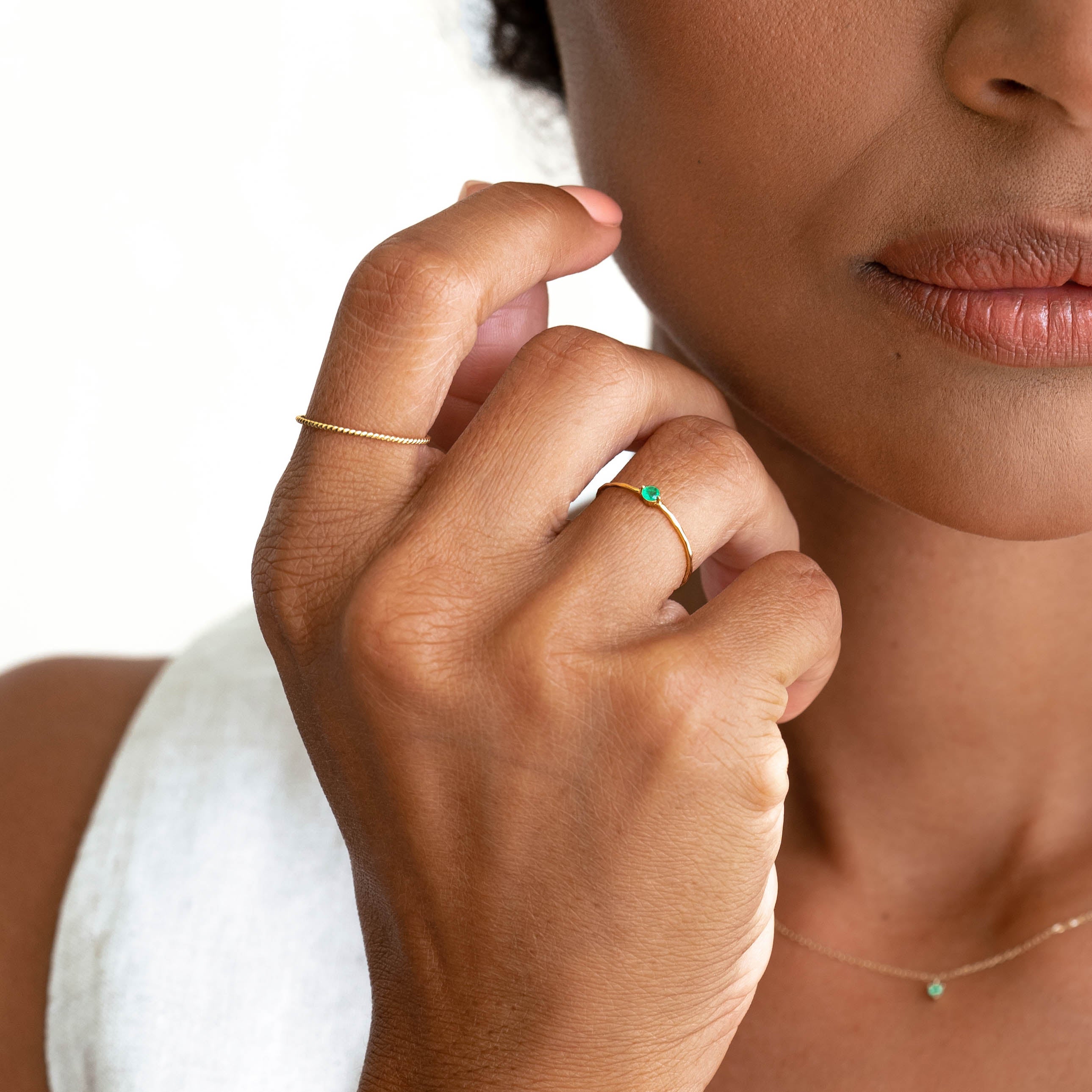 14K Gold Organically Shaped Emerald Ring