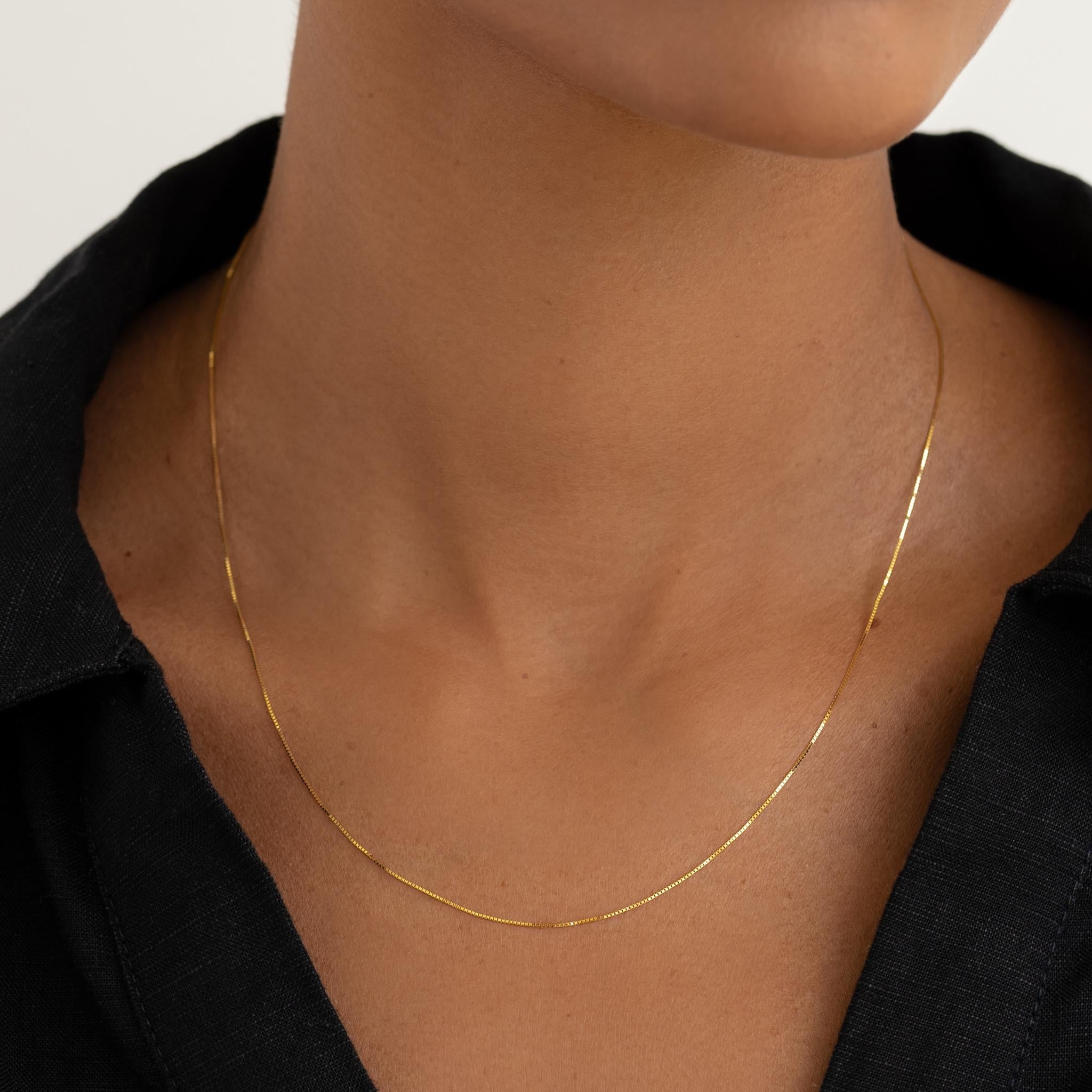 14K Gold Square Box Chain Necklace