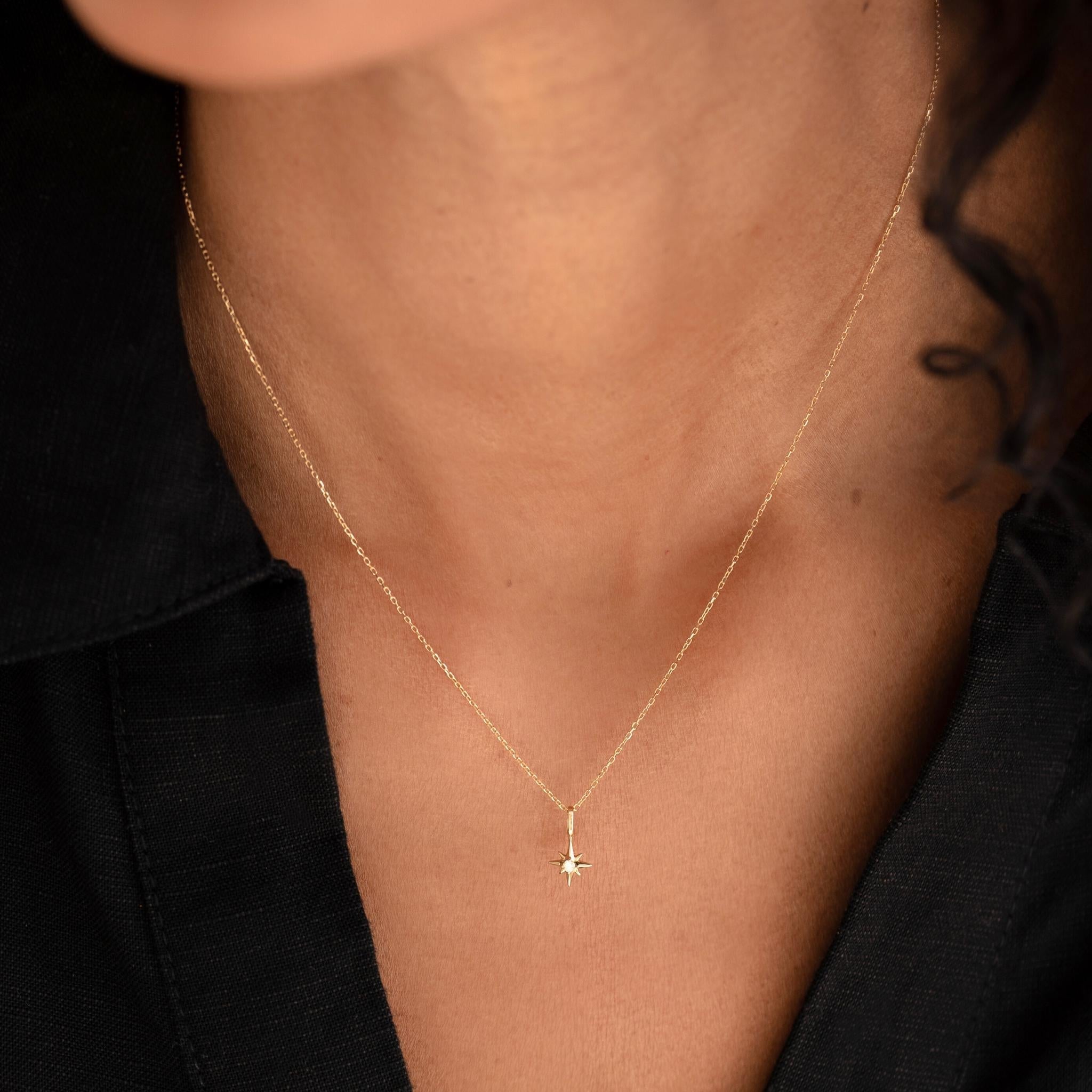 14K Gold North Star Diamond Pendant