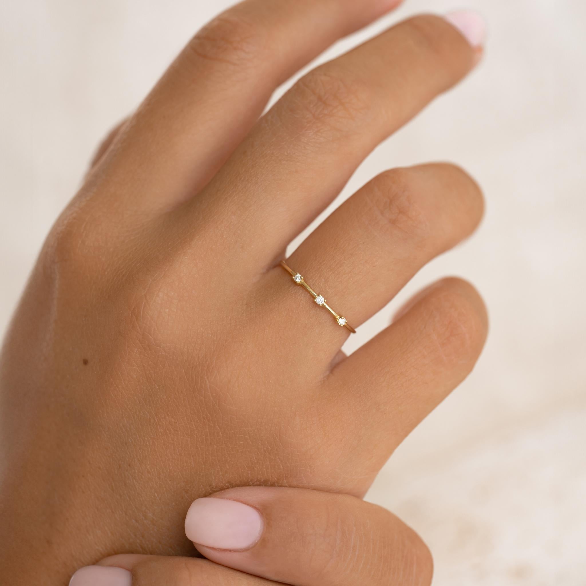 14K Gold Three-Stone Diamond Band Ring