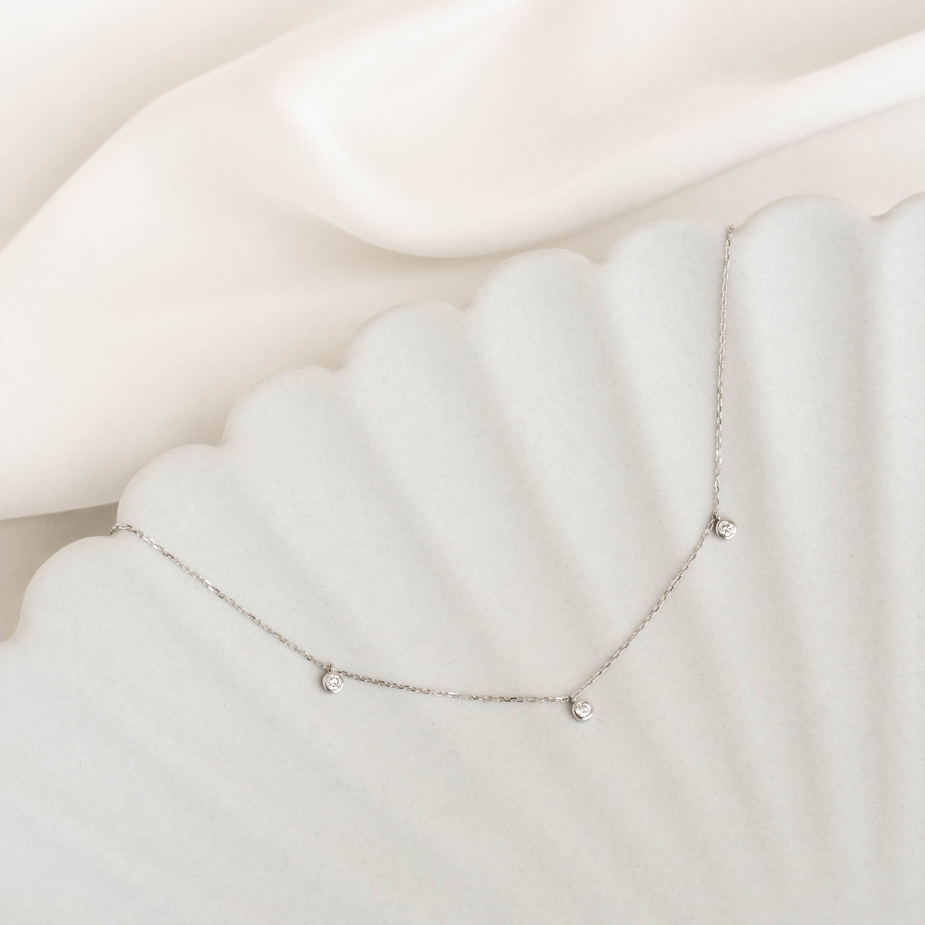 14K White Gold Three-Diamond Necklace