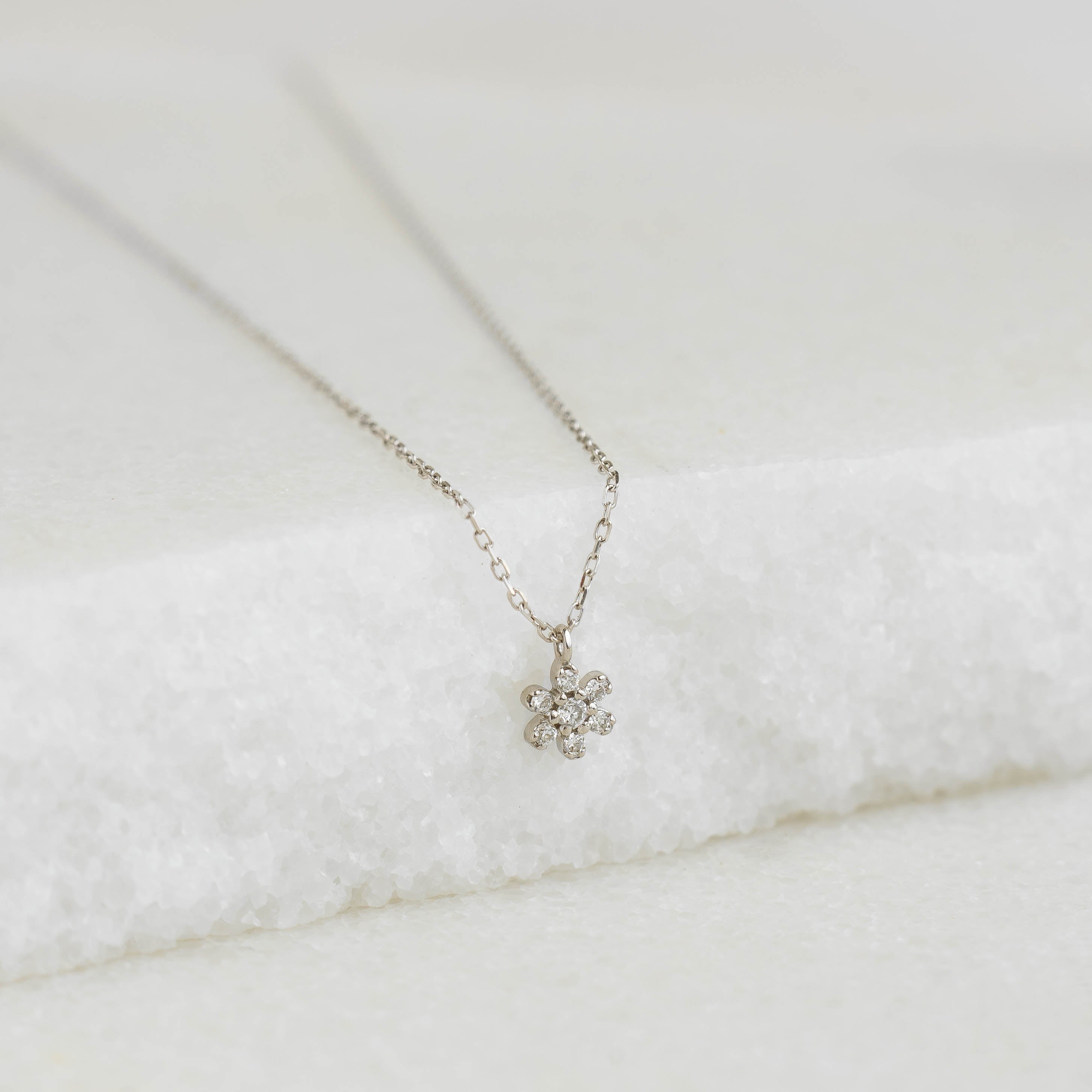 14K White Gold Floral Diamond Pendant Necklace