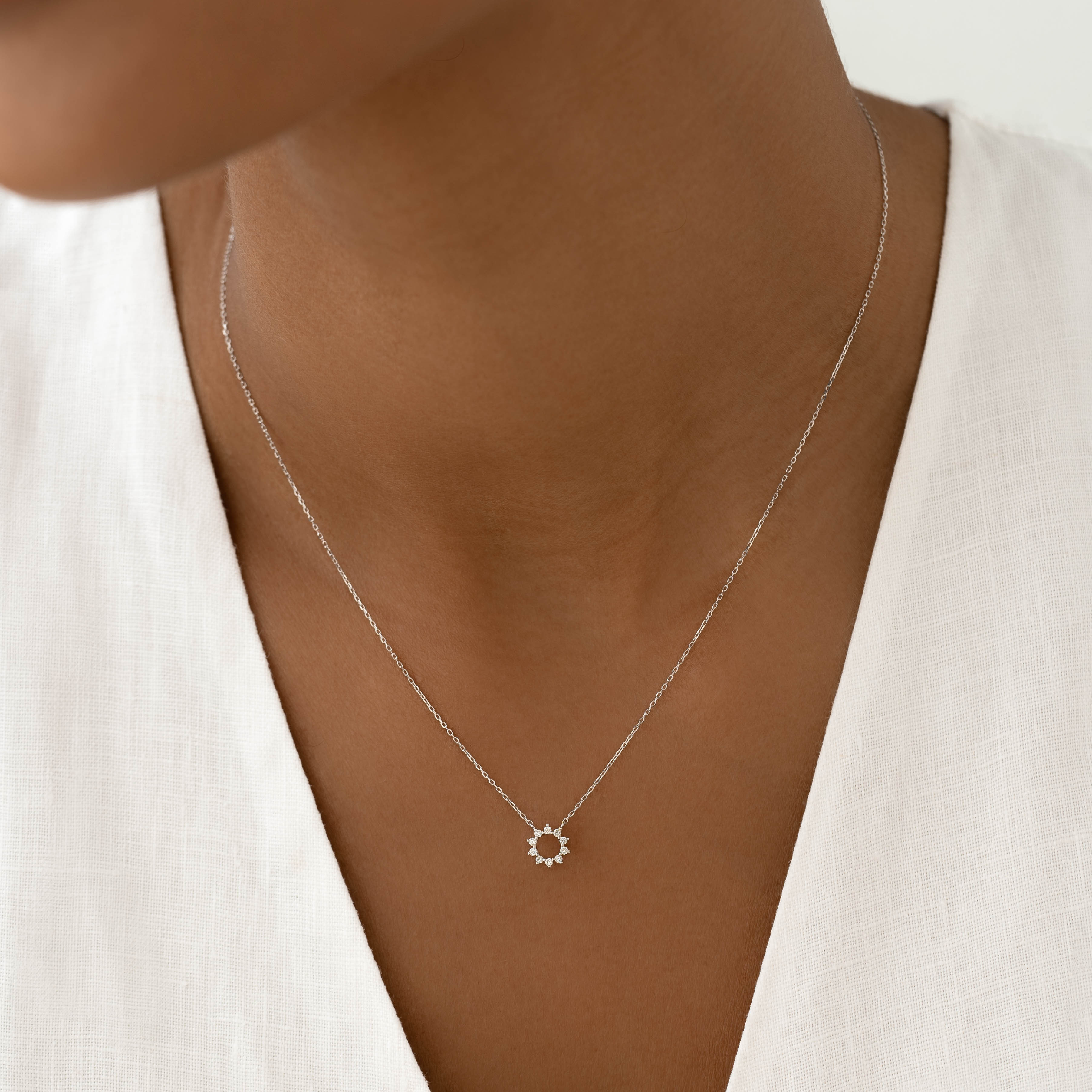 14K White Gold Radiant Sun Diamond Necklace