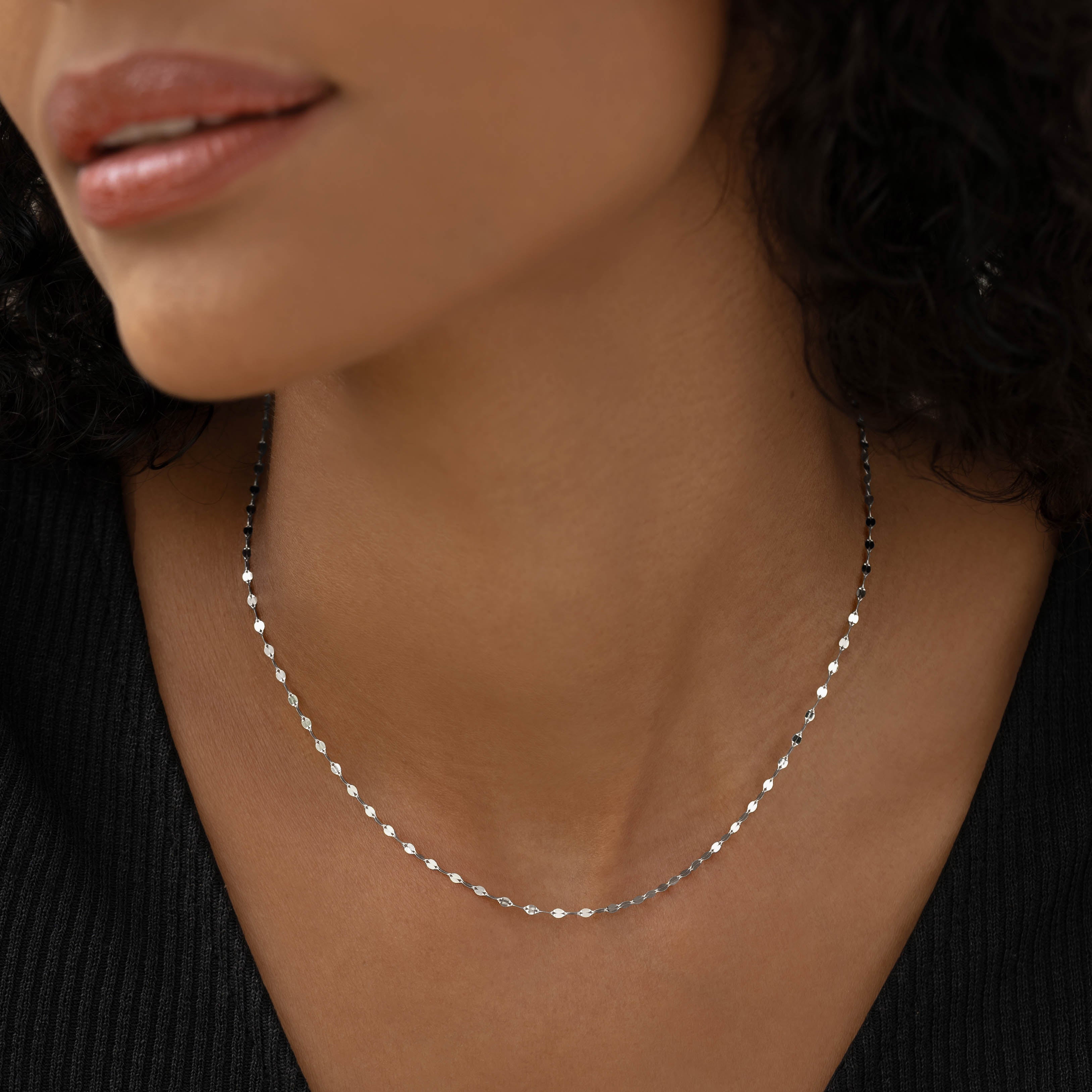 14K White Gold Petal Link Chain Necklace