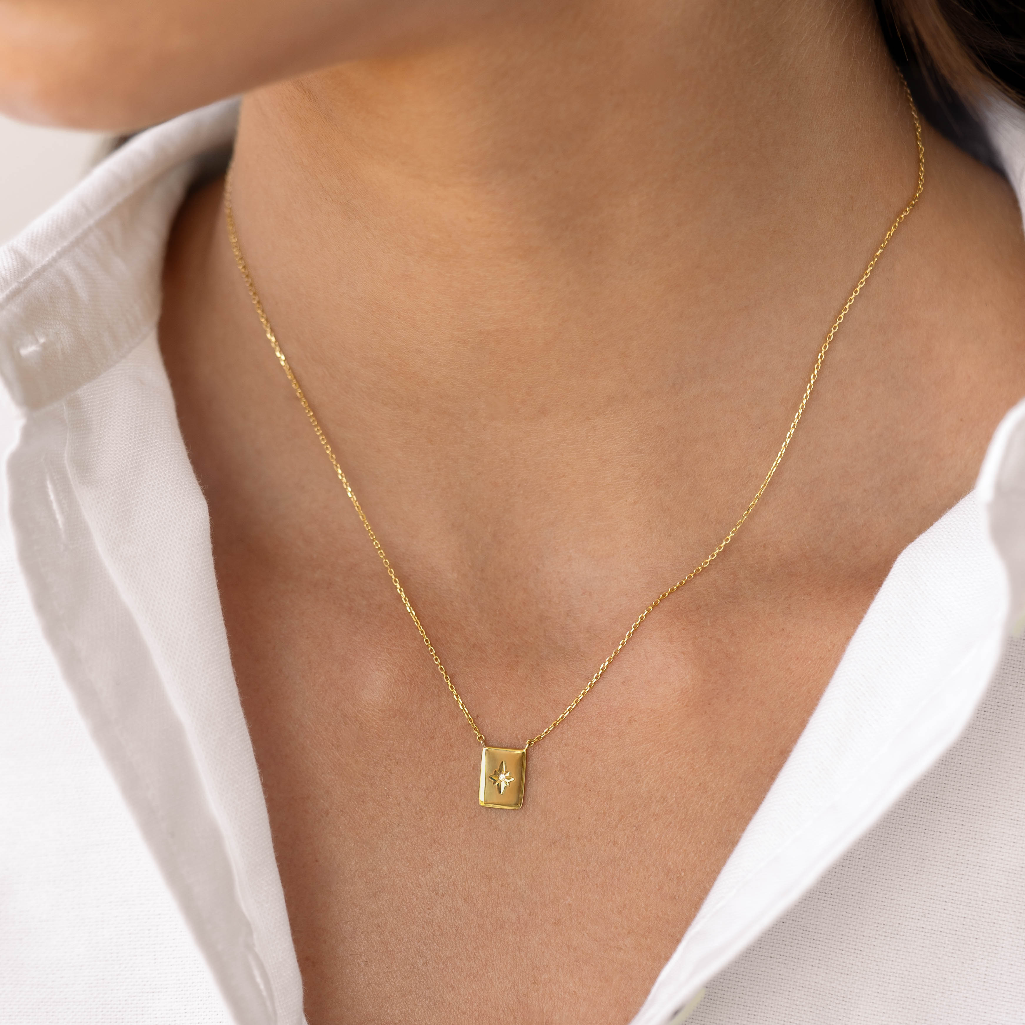 14K Gold Star & Diamond Tag Pendant Necklace