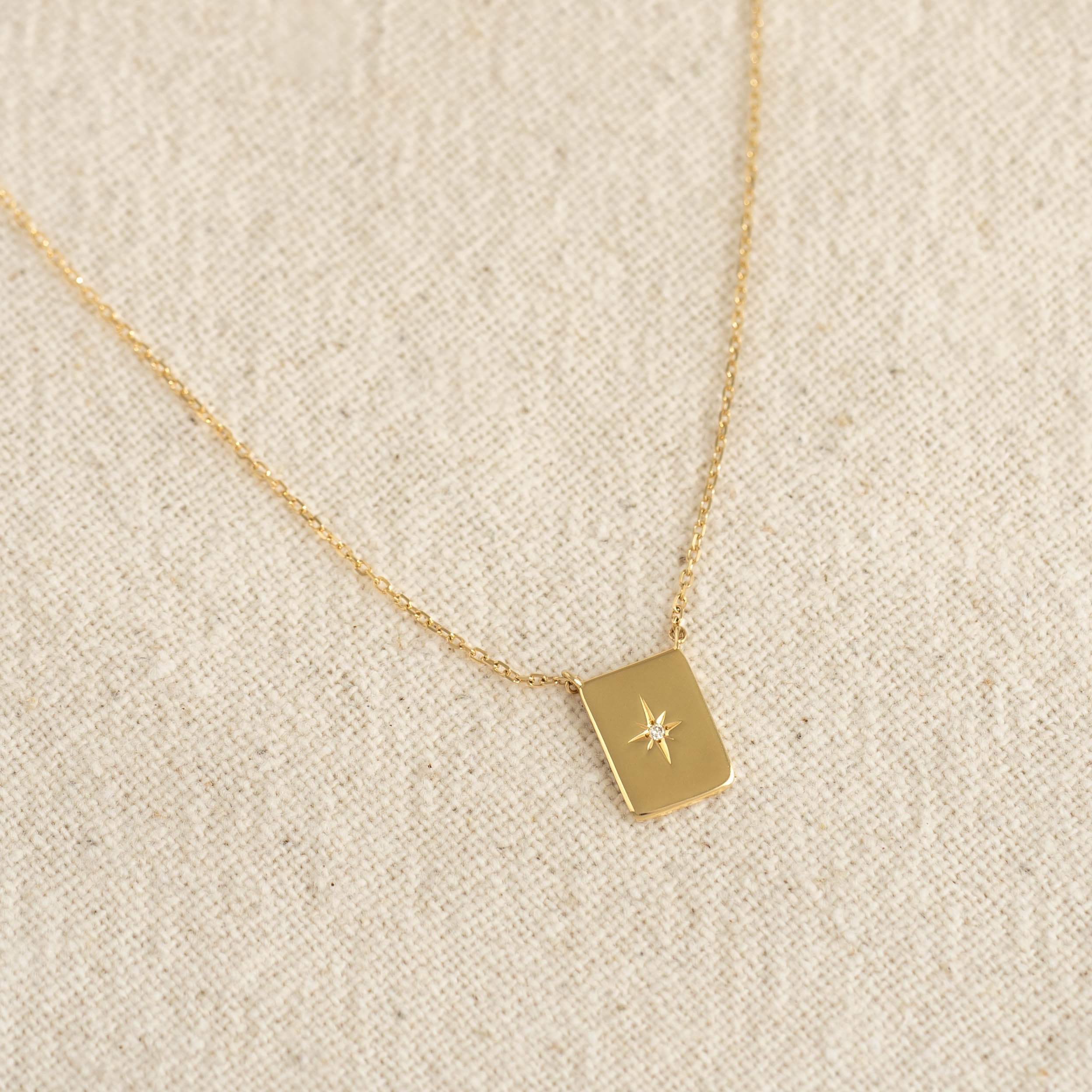 14K Gold Star & Diamond Tag Pendant Necklace