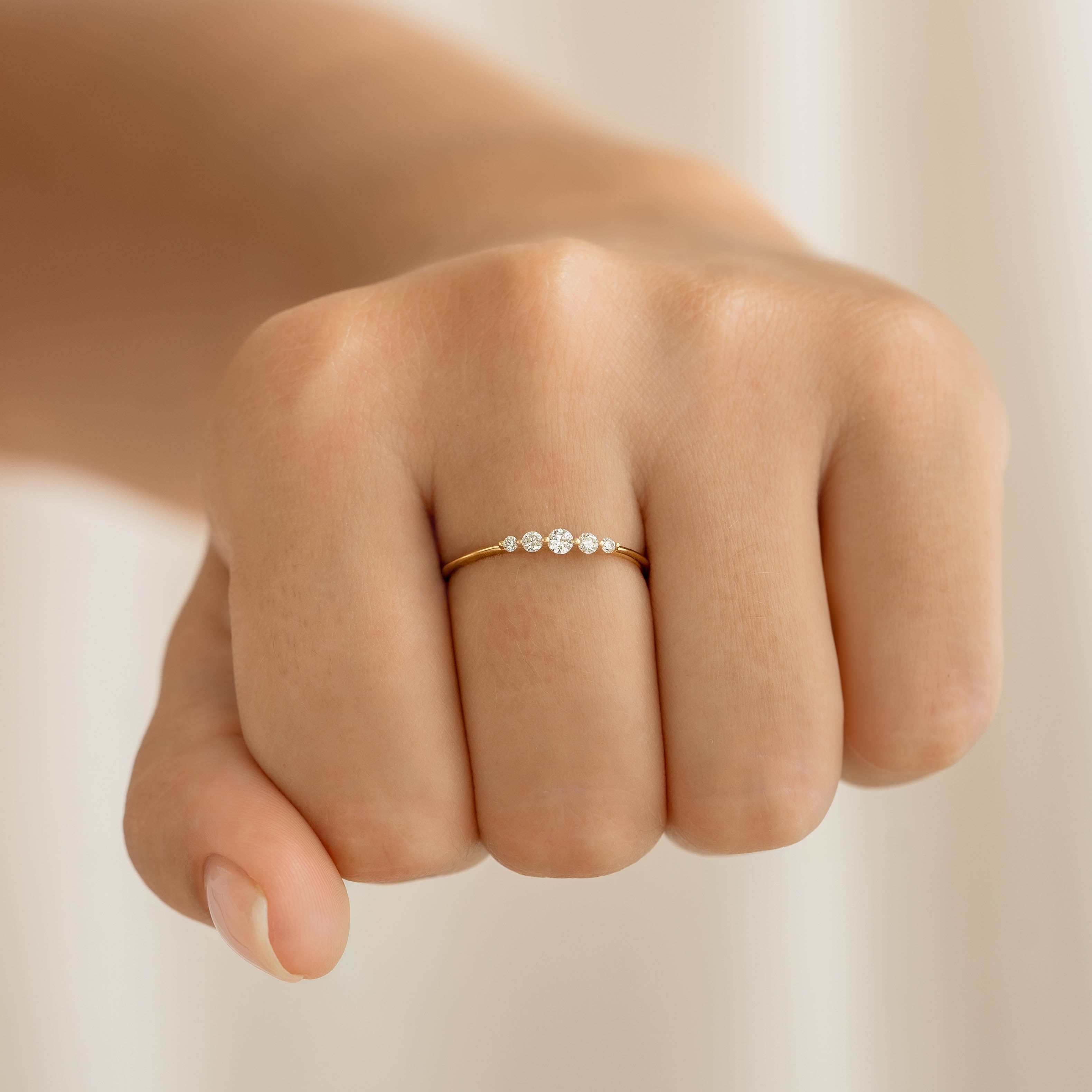 14K Yellow Gold Graduated Diamond Band Ring with 5 Brilliant Stones