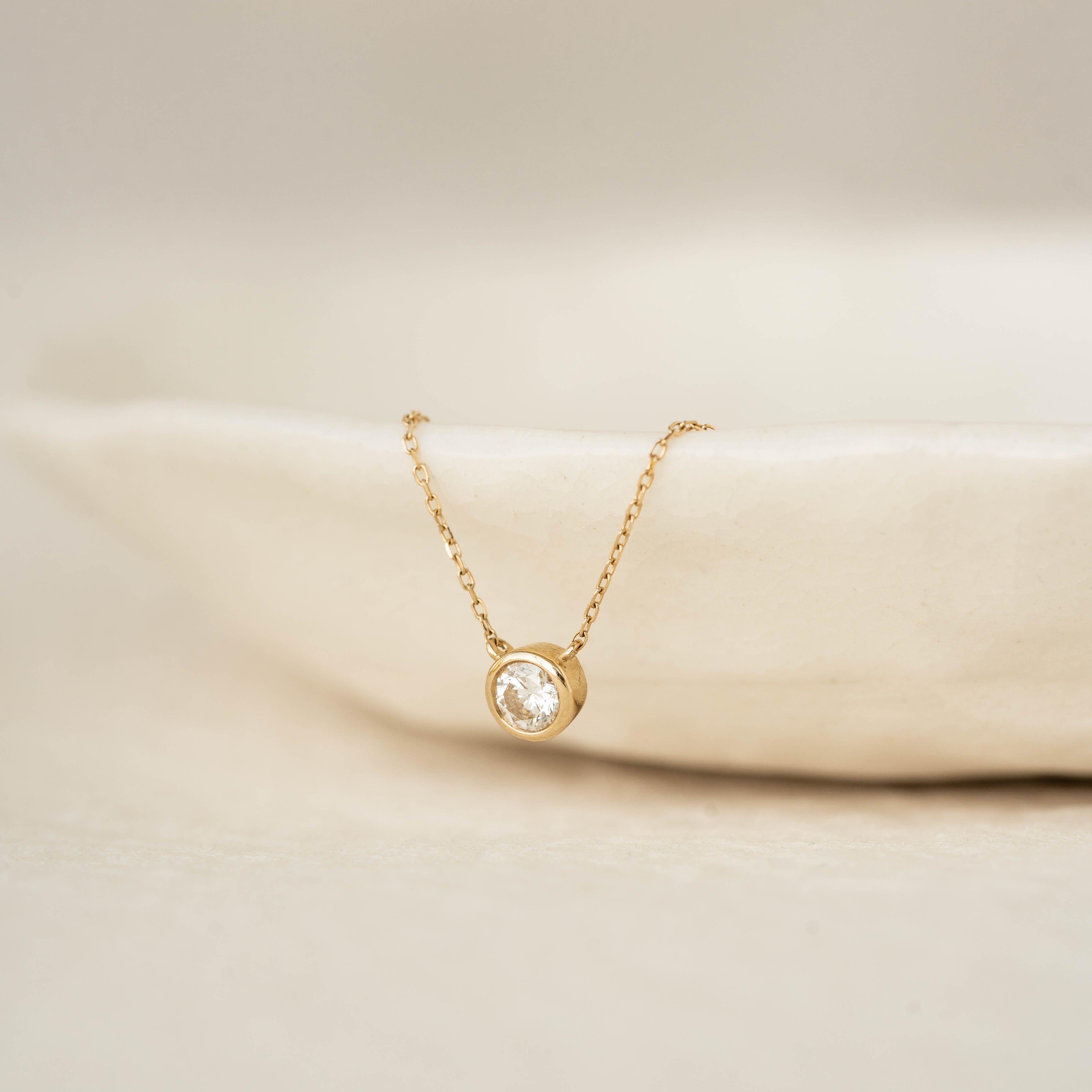 14K Gold Solitaire Diamond Necklace