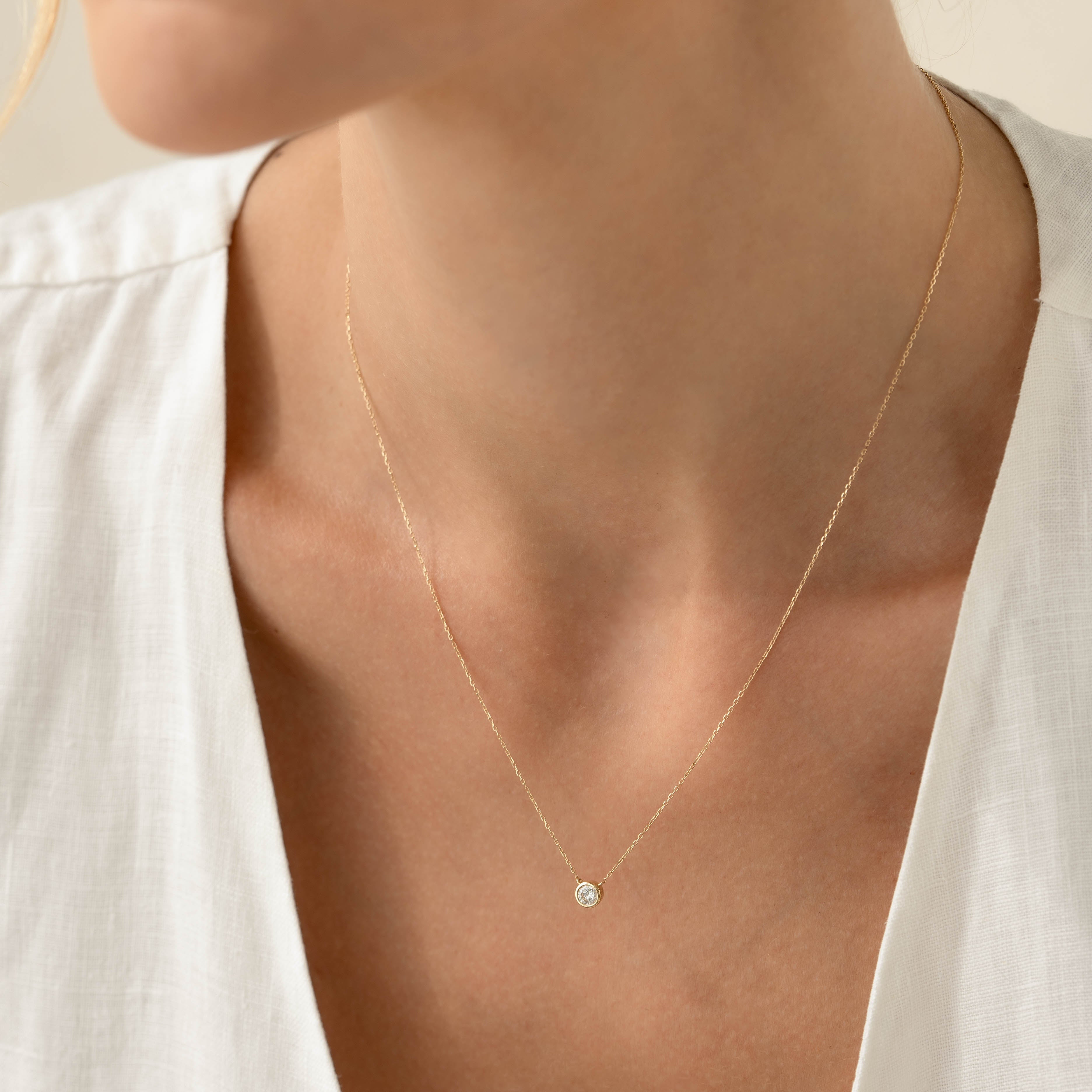 14K Gold Solitaire Diamond Necklace