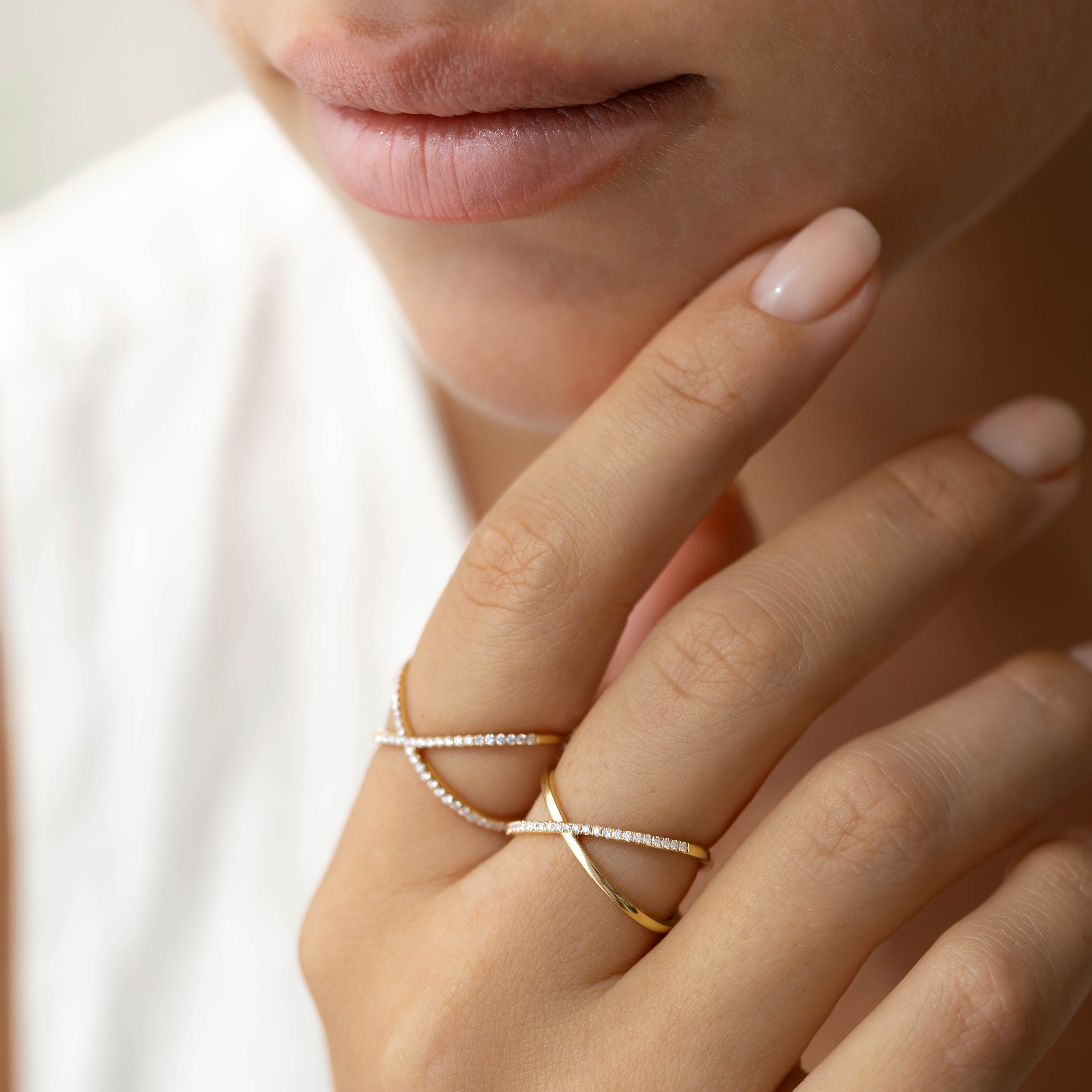 14K Gold Criss-Cross Half Eternity Diamond Ring